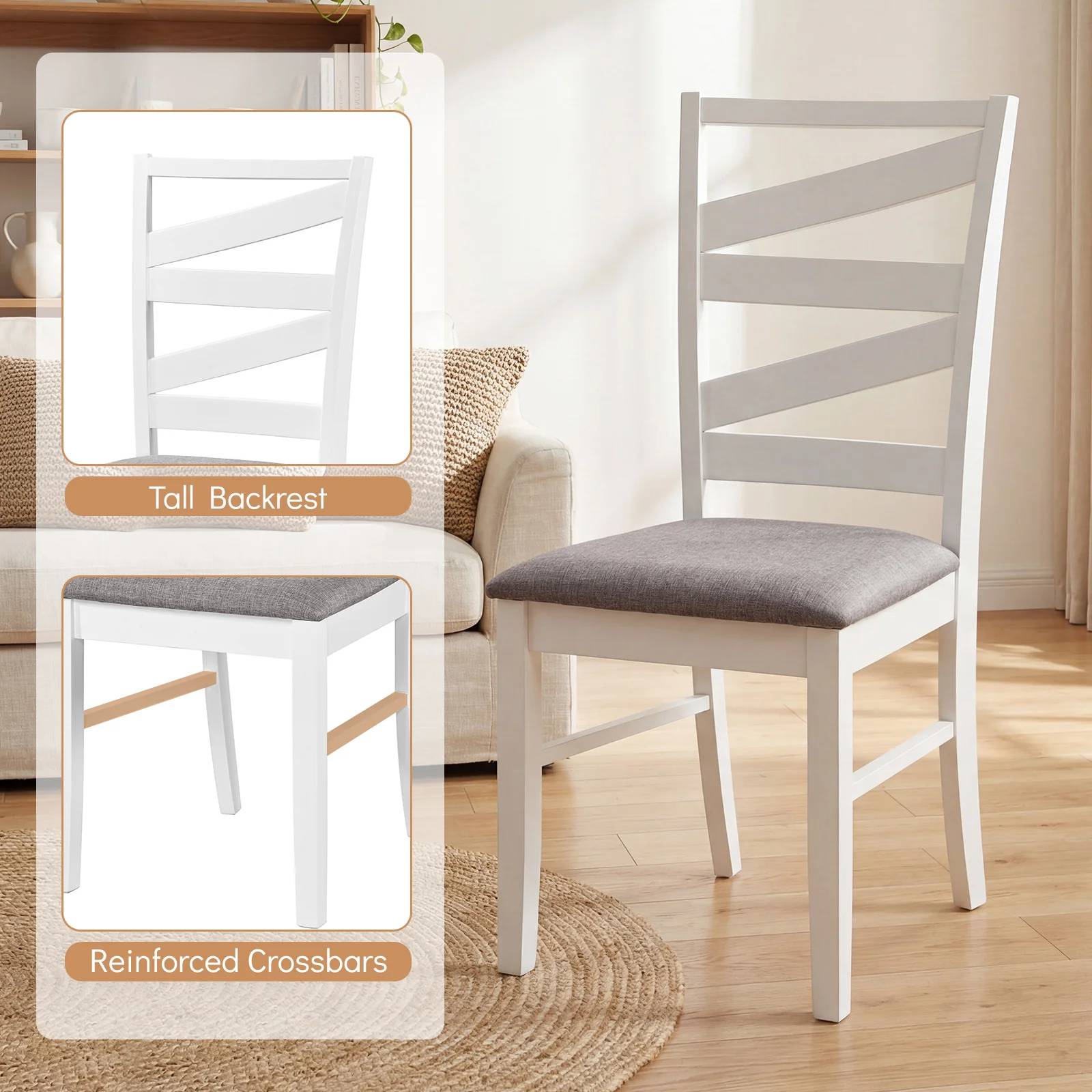 Dining Chairs Set Of 4, Rubber Wood Frames, White - Image 8