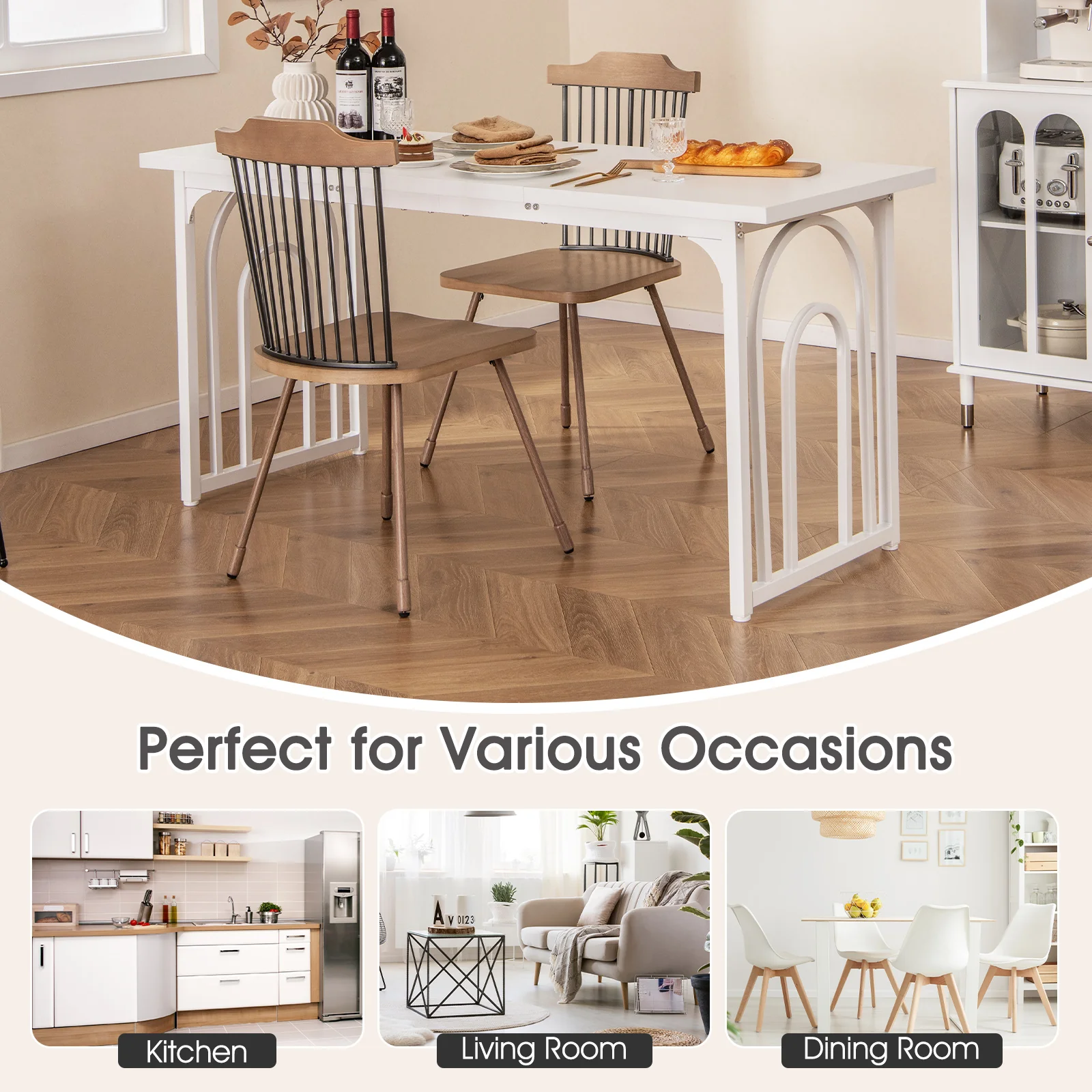 Dining Table for 6-8 People 63 Inch Rectangular Farmhouse Kitchen Table, White - Image 10