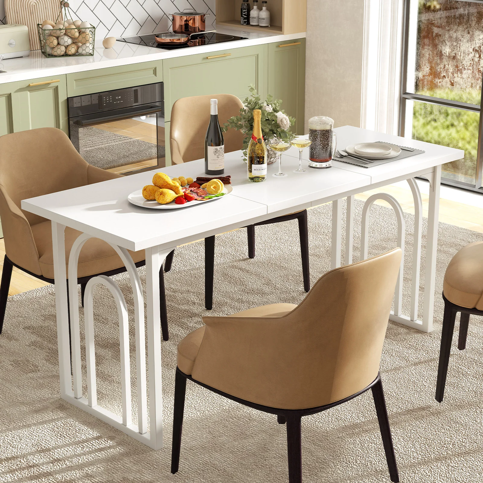Dining Table for 6-8 People 63 Inch Rectangular Farmhouse Kitchen Table, White - Image 3
