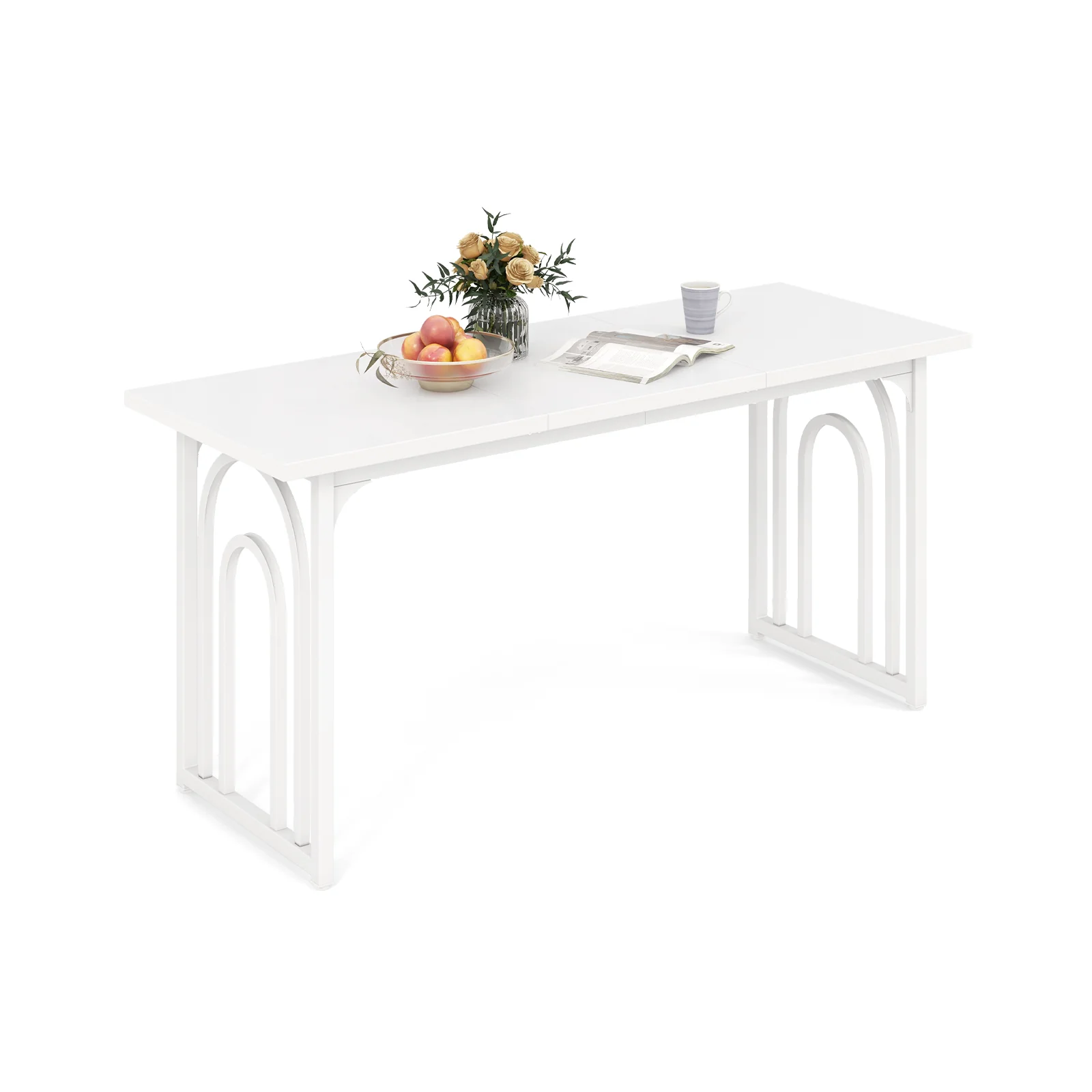Dining Table for 6-8 People 63 Inch Rectangular Farmhouse Kitchen Table, White - Image 4