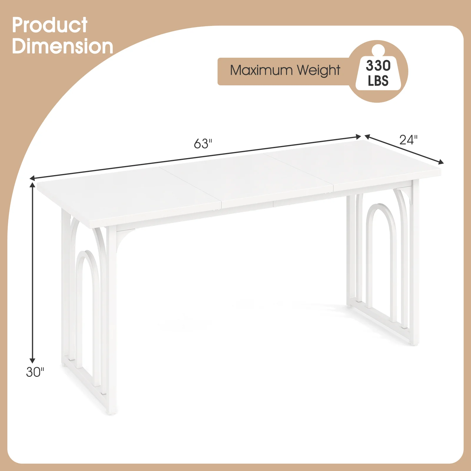 Dining Table for 6-8 People 63 Inch Rectangular Farmhouse Kitchen Table, White - Image 6