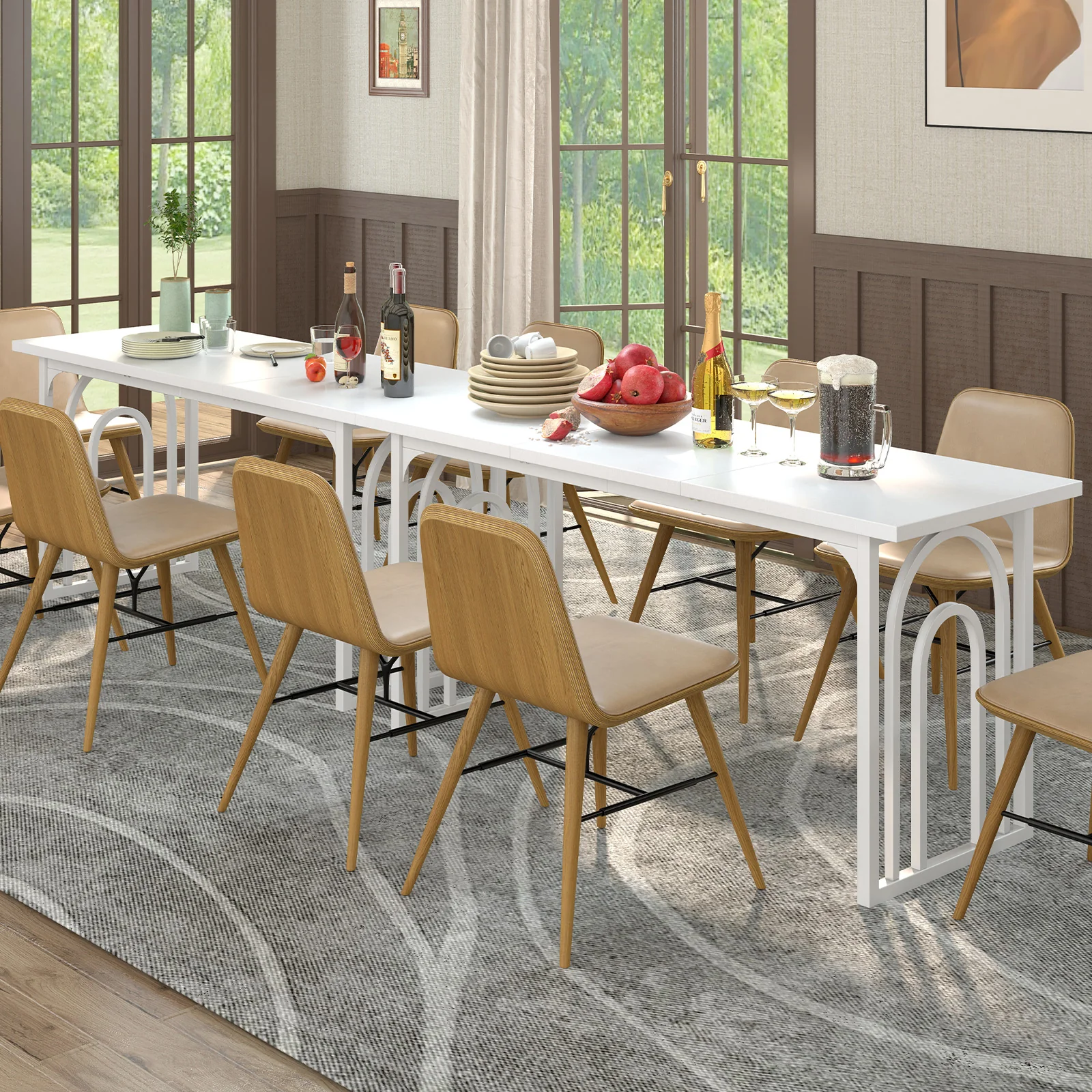 Dining Table for 6-8 People 63 Inch Rectangular Farmhouse Kitchen Table, White - Image 7