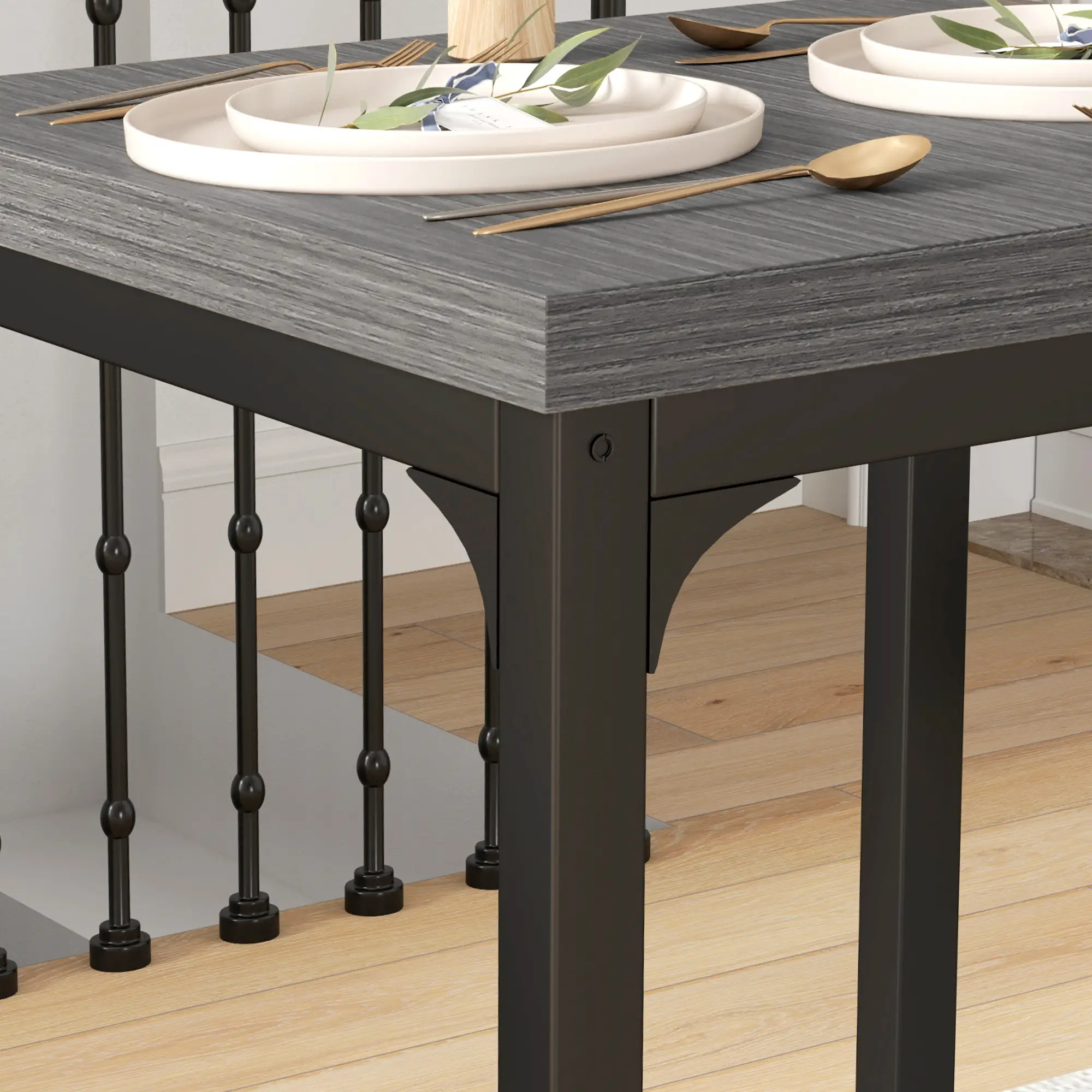 Dining Table Set for 2, 3 Piece, Metal Legs, Grey - Image 10