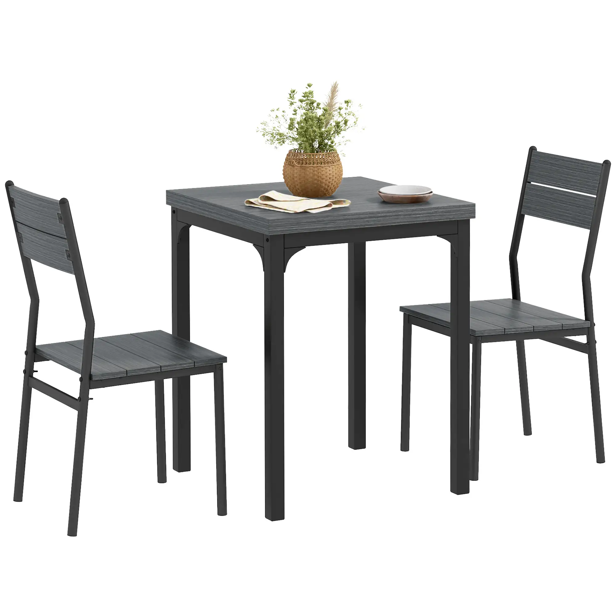 Dining Table Set for 2, 3 Piece, Metal Legs, Grey - Image 11