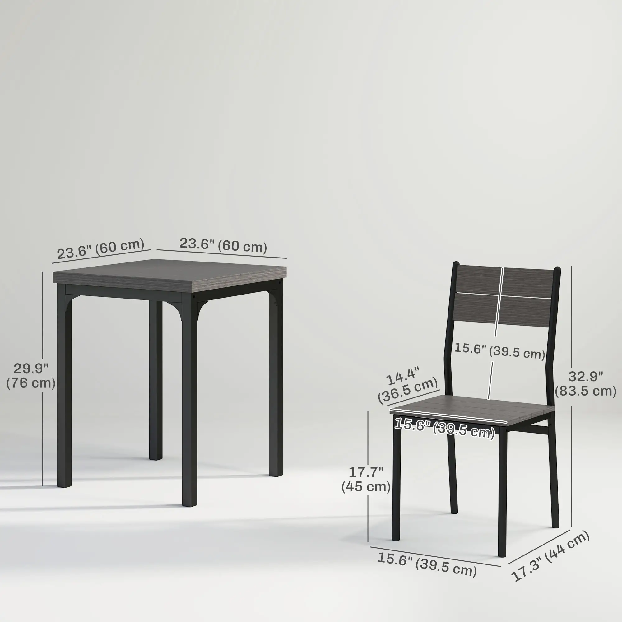 Dining Table Set for 2, 3 Piece, Metal Legs, Grey - Image 3