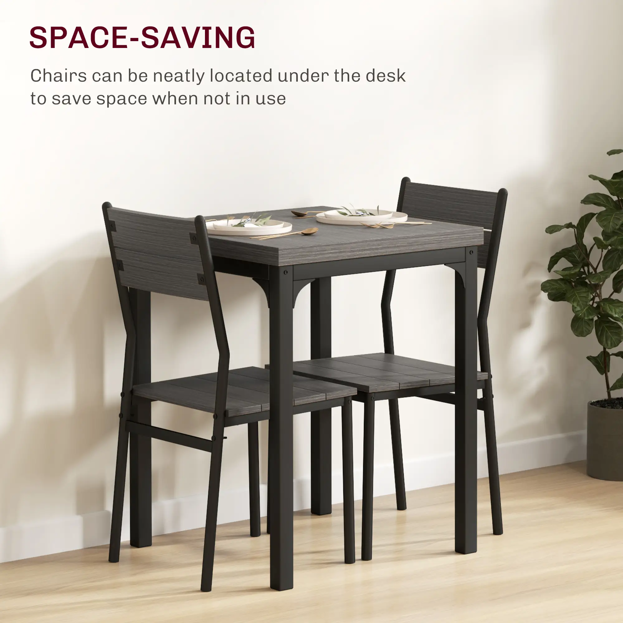Dining Table Set for 2, 3 Piece, Metal Legs, Grey - Image 4