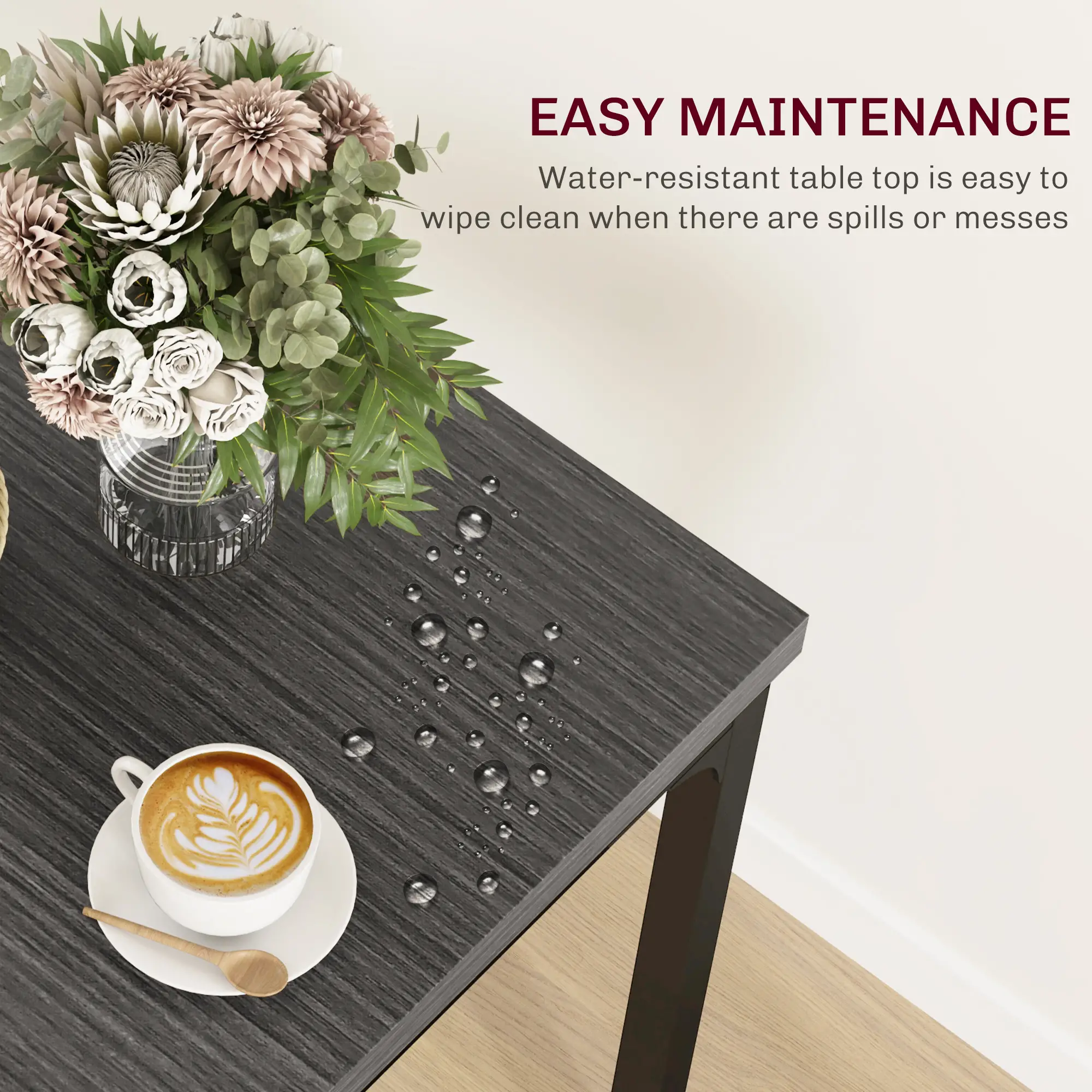Dining Table Set for 2, 3 Piece, Metal Legs, Grey - Image 6