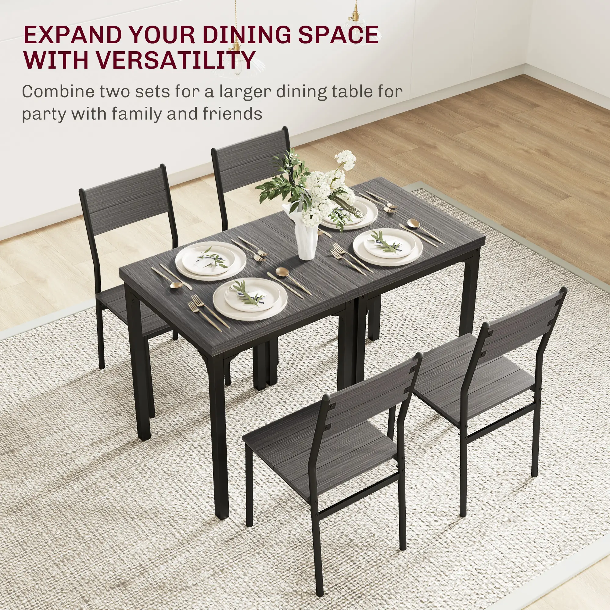 Dining Table Set for 2, 3 Piece, Metal Legs, Grey - Image 7