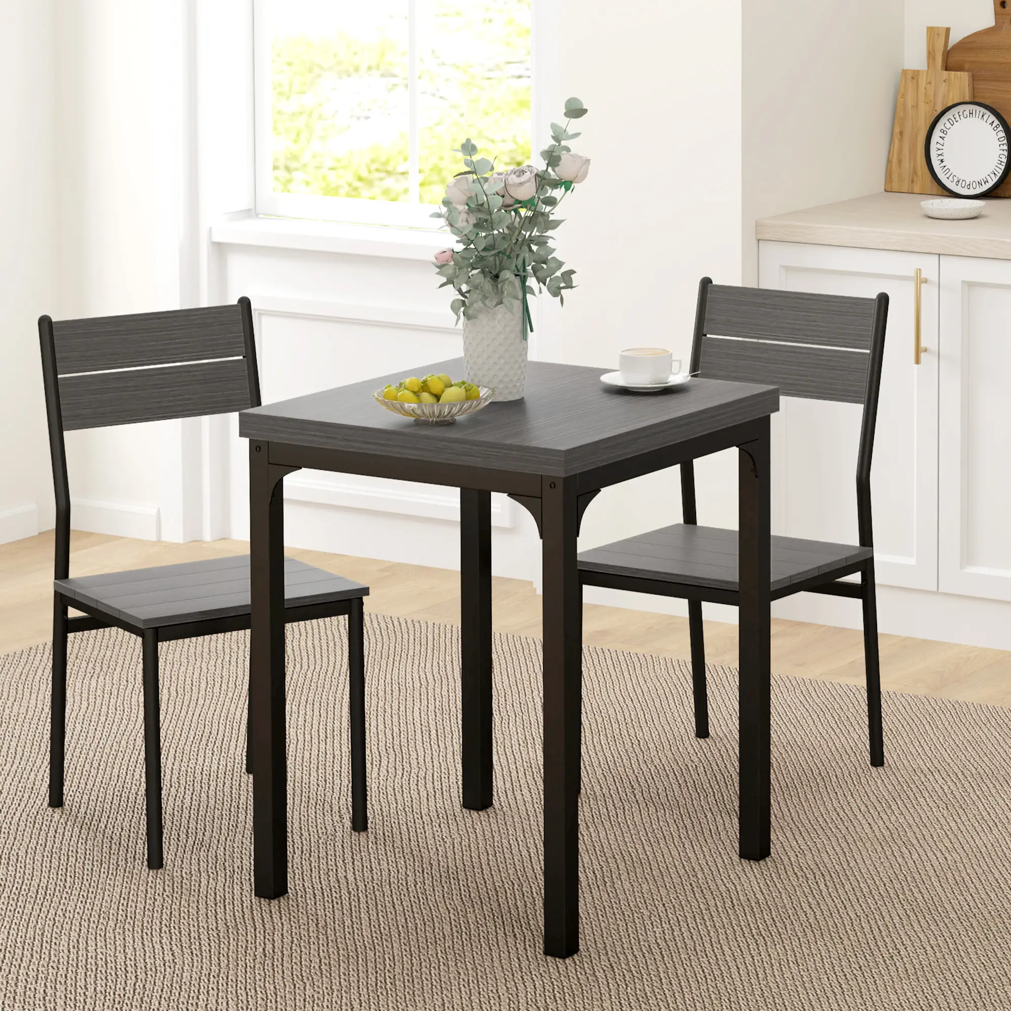 Dining Table Set for 2, 3 Piece, Metal Legs, Grey - Image 8