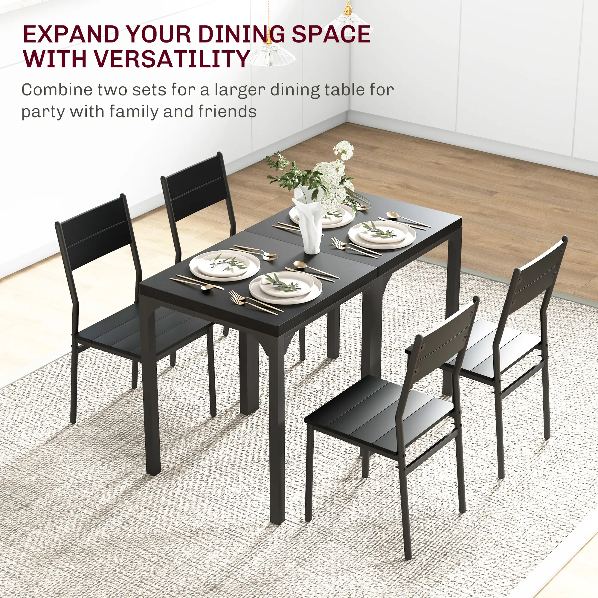 Dining Table Set for 2, 3 Piece Kitchen Table and Chairs, Black - Image 7