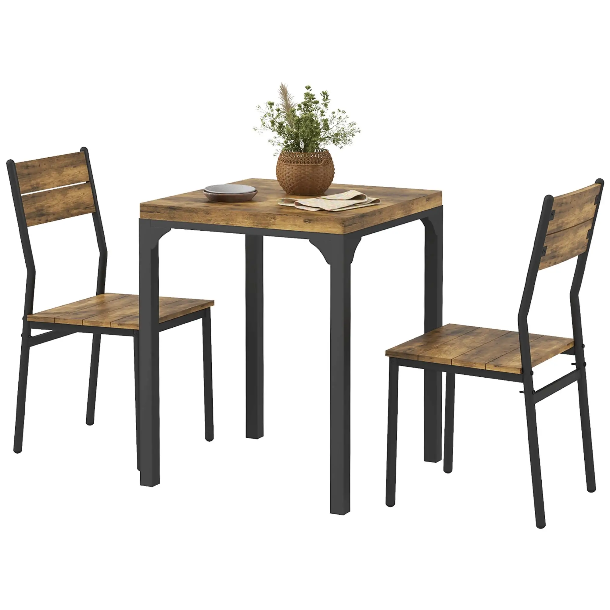 Dining Table Set for 2, 3 Piece Kitchen Table and Chairs, Rustic Brown, Brown
