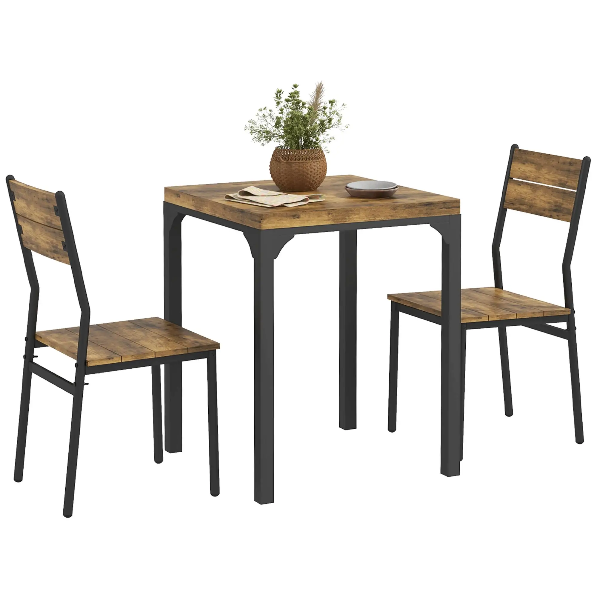 Dining Table Set for 2, 3 Piece Kitchen Table and Chairs, Rustic Brown, Brown - Image 11