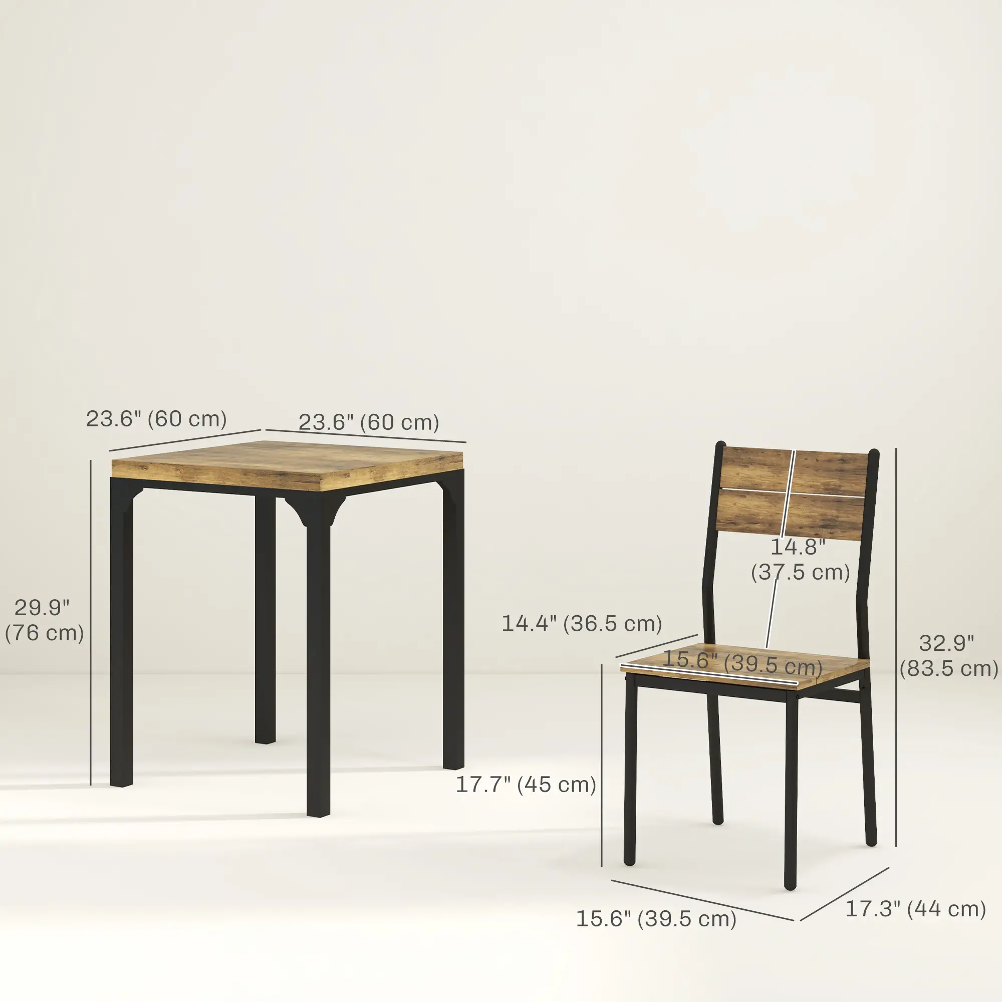 Dining Table Set for 2, 3 Piece Kitchen Table and Chairs, Rustic Brown, Brown - Image 3