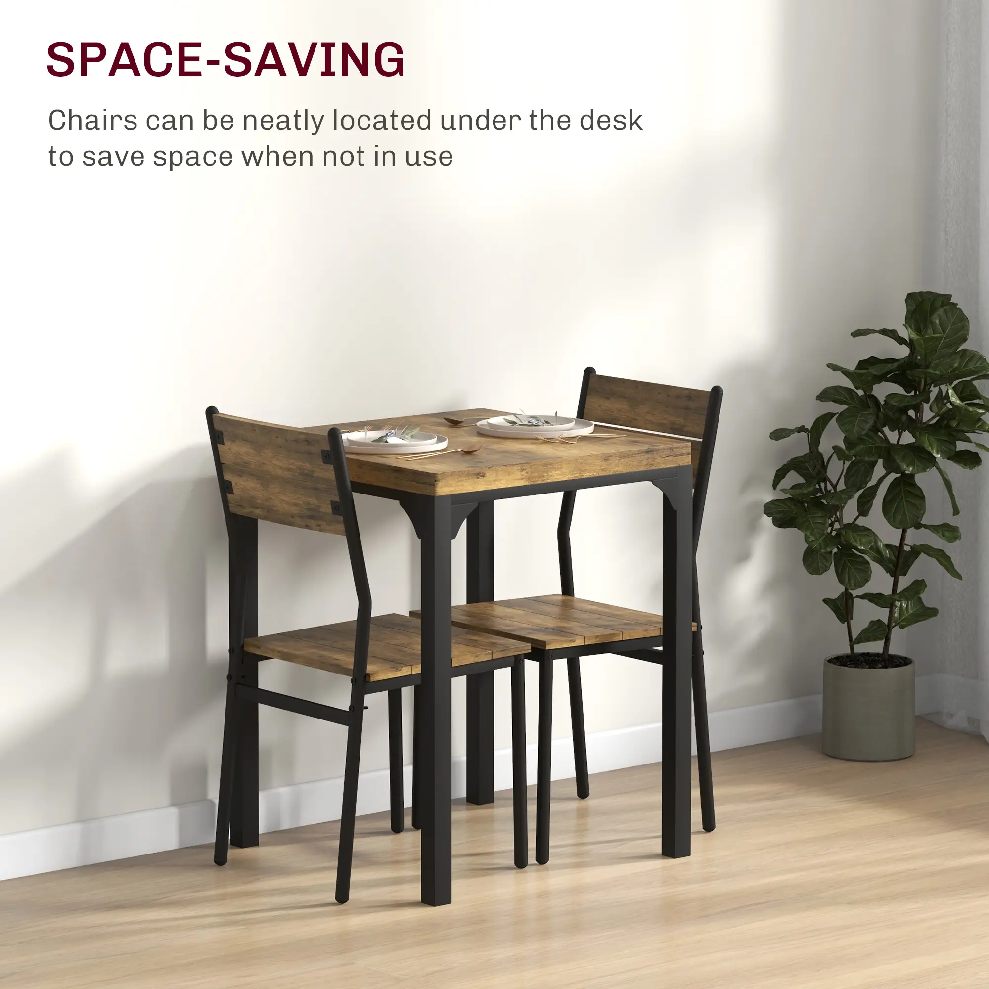 Dining Table Set for 2, 3 Piece Kitchen Table and Chairs, Rustic Brown, Brown - Image 4