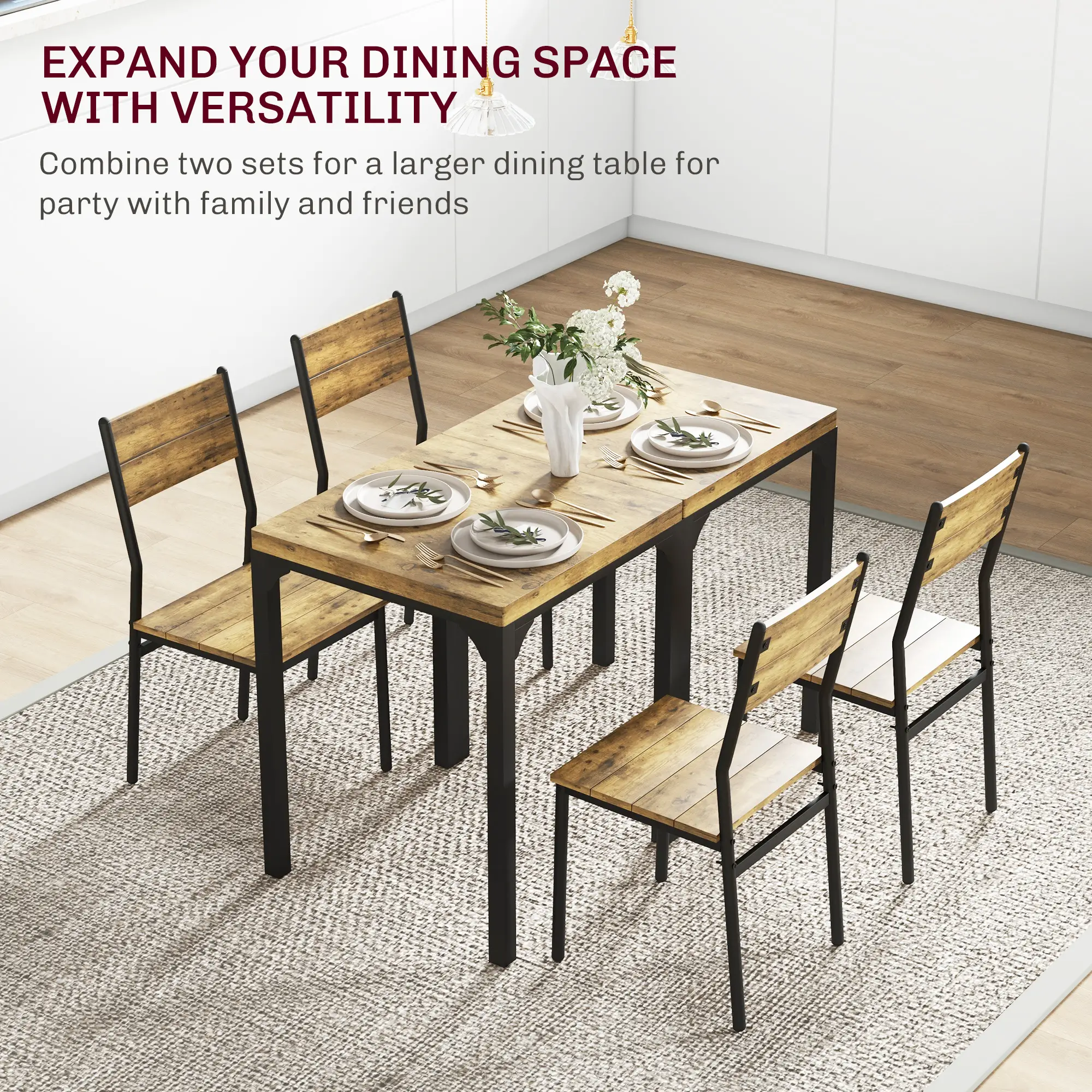 Dining Table Set for 2, 3 Piece Kitchen Table and Chairs, Rustic Brown, Brown - Image 7