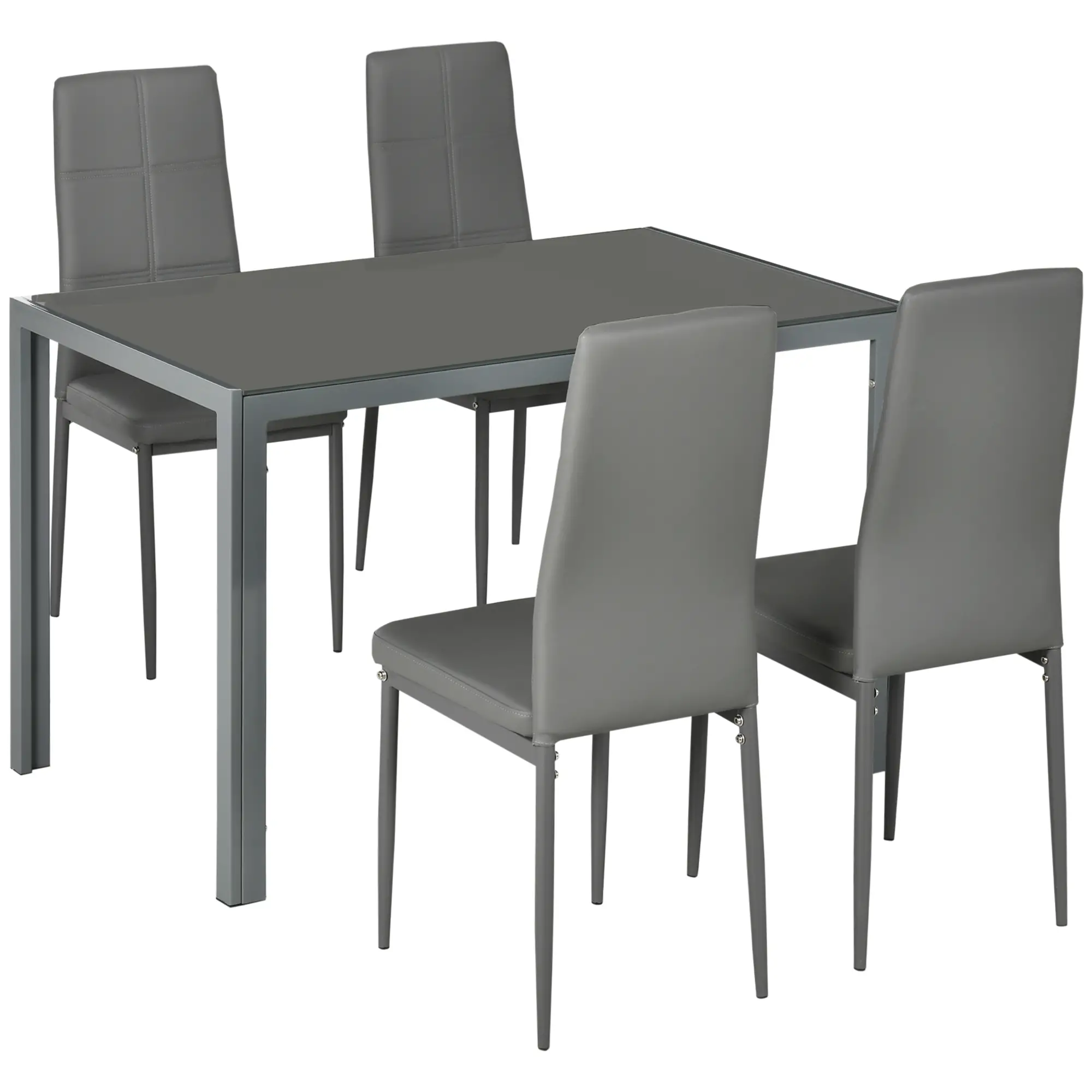3-Piece Rectangular Glass Kitchen Table and Chairs with Metal Frame and Faux Leather Upholstery for Dining Room, Grey - Image 12