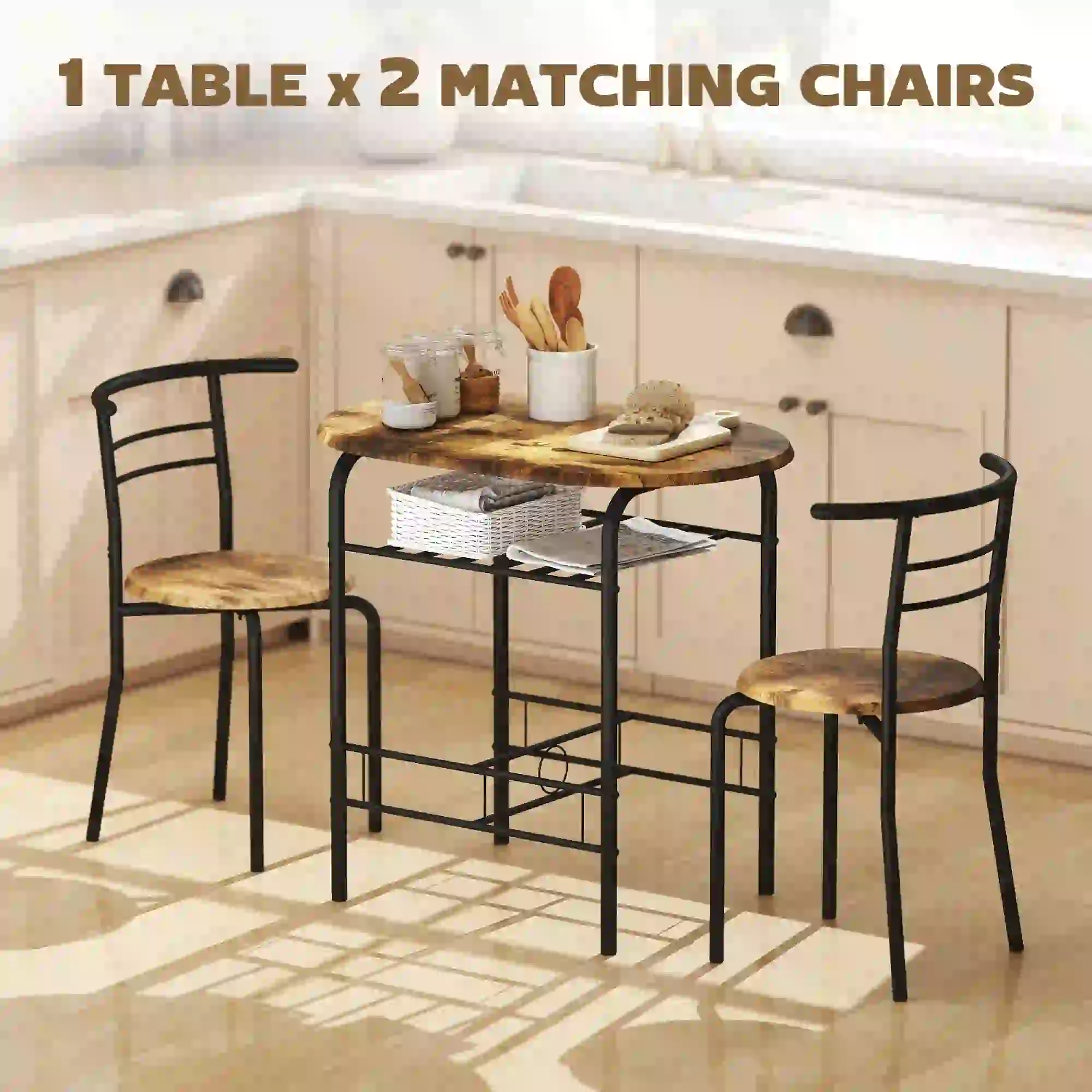 Dining Table Set Of 3, Kitchen Table And Chairs, Rustic Brown - Image 4