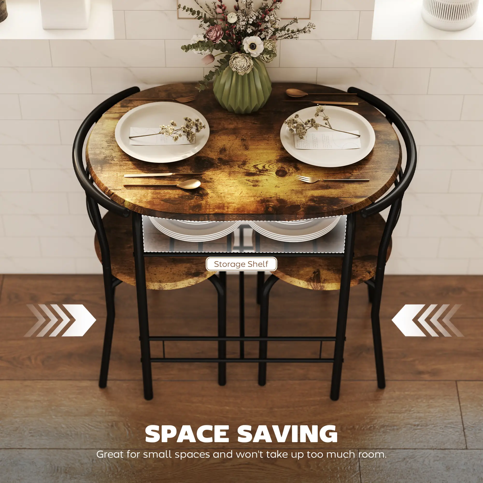 Dining Table Set Of 3, Kitchen Table And Chairs, Rustic Brown - Image 5