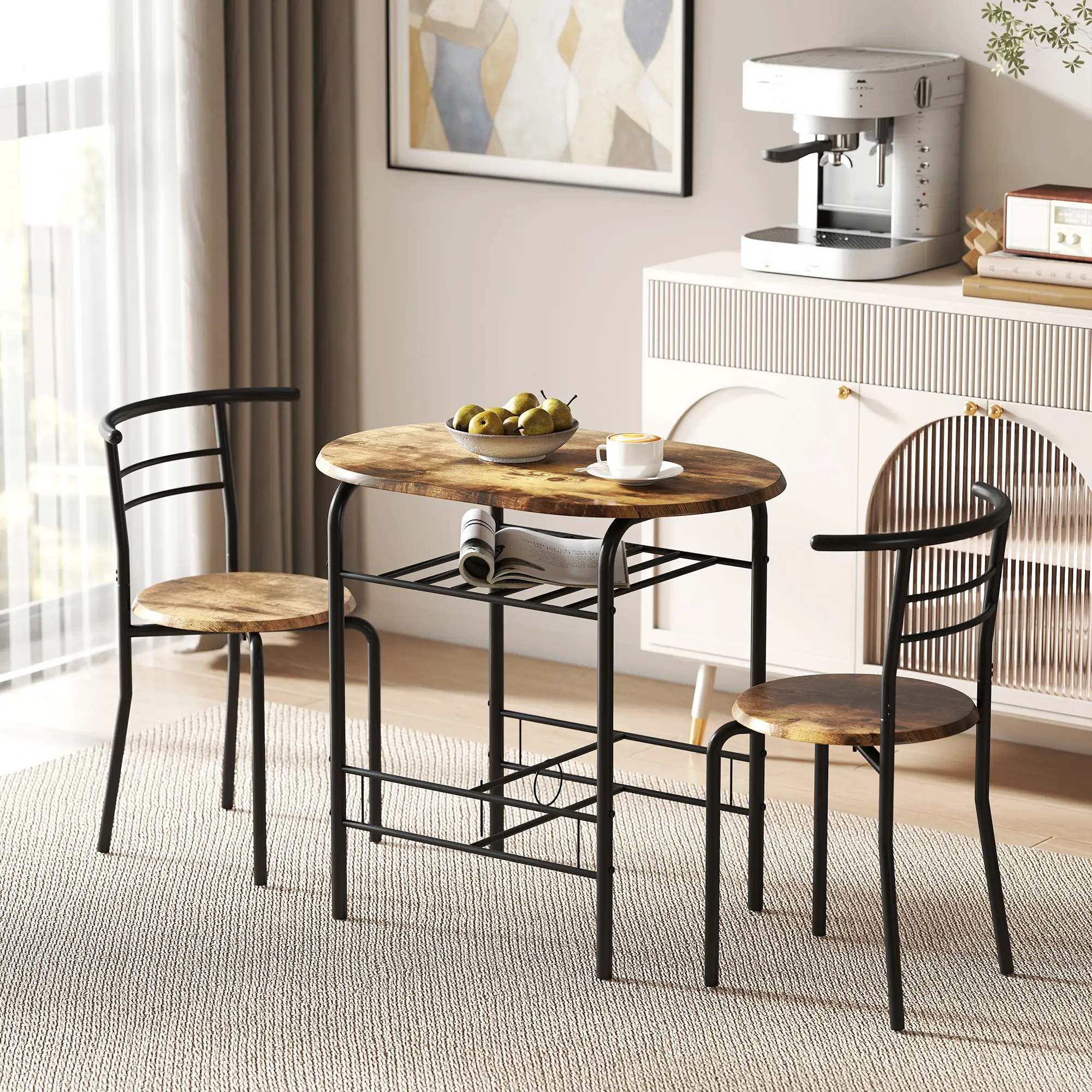 Dining Table Set Of 3, Kitchen Table And Chairs, Rustic Brown - Image 8