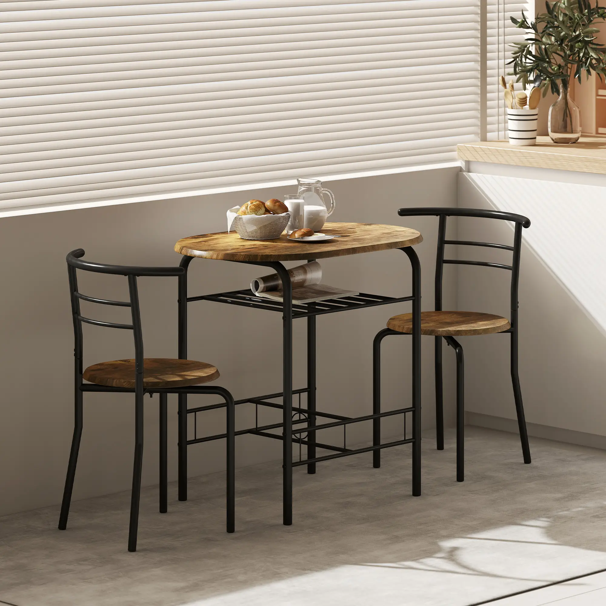 Dining Table Set Of 3, Kitchen Table And Chairs, Rustic Brown - Image 9