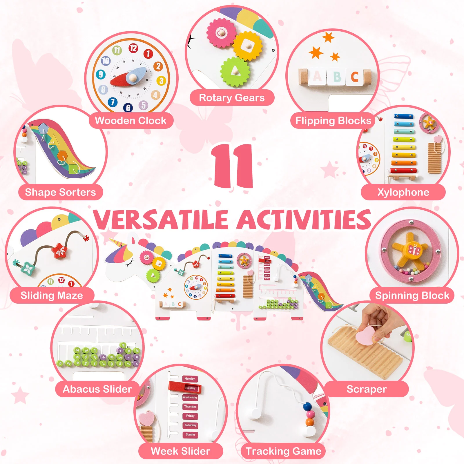 Dinosaur Activity Wall Busy Board, 11-in-1, White - Image 8