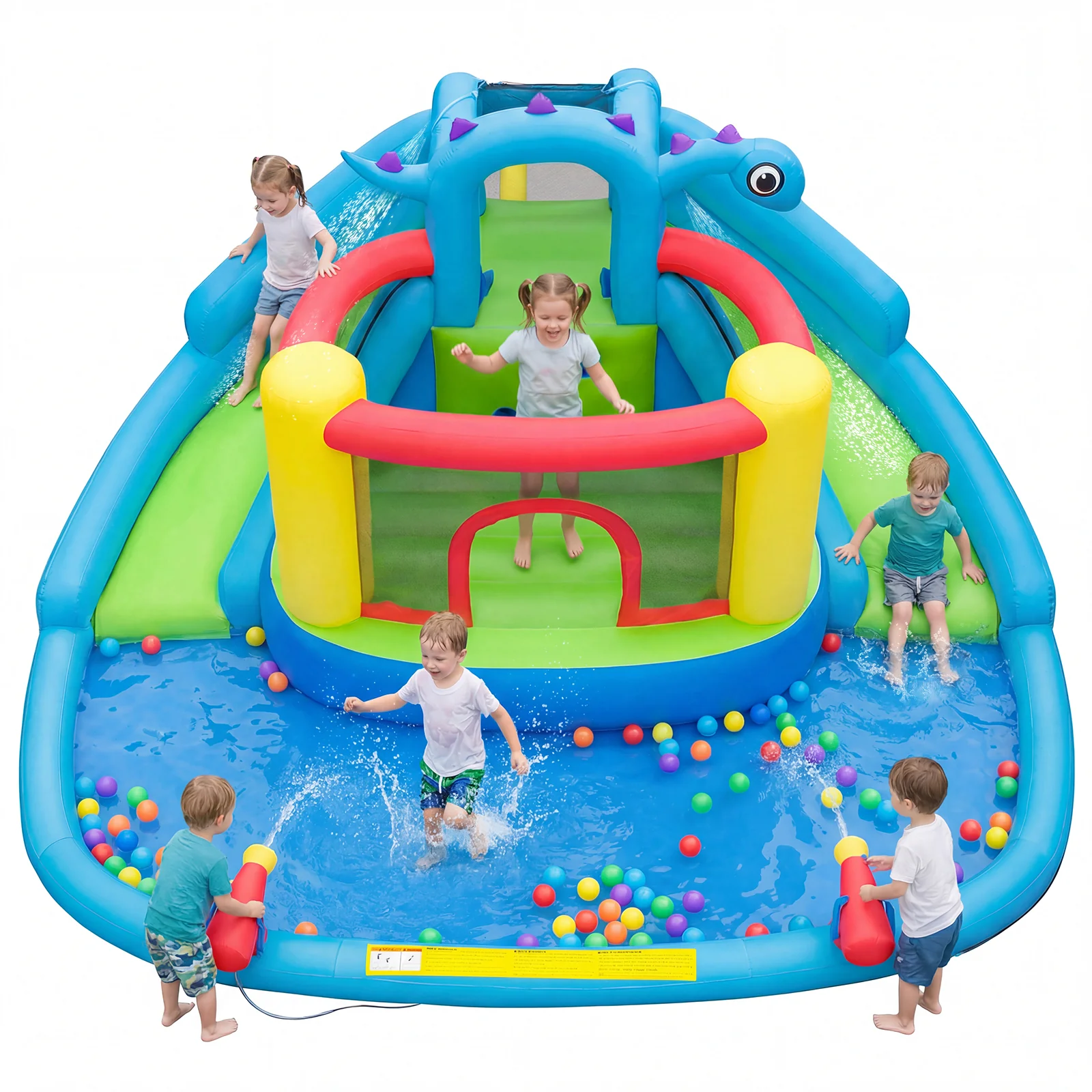 Dinosaur Inflatable Water Slide Bounce House, Multicolor - Image 4