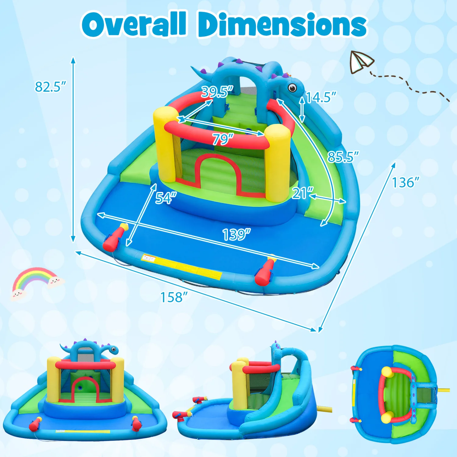 Dinosaur Inflatable Water Slide Bounce House, Multicolor - Image 5