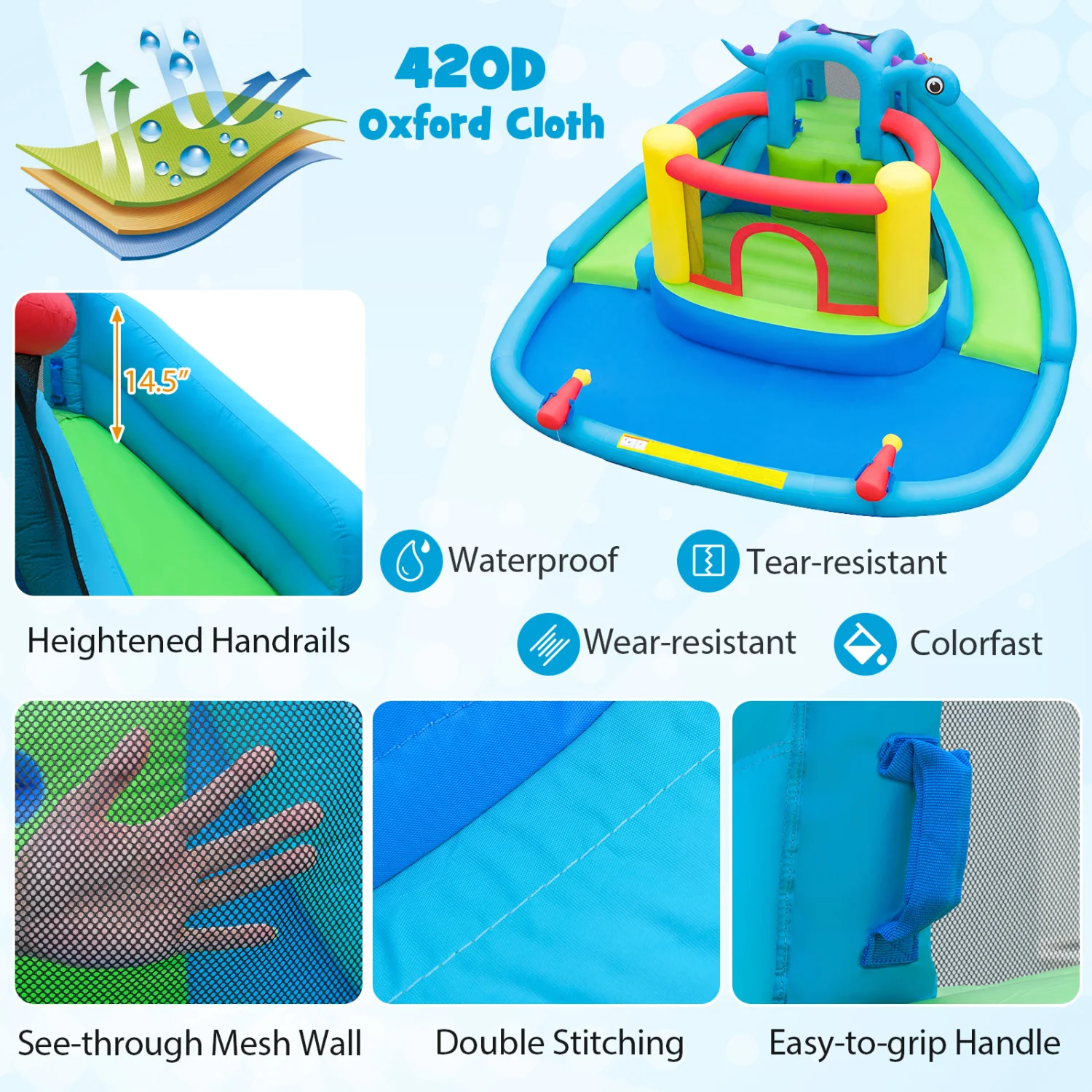 Dinosaur Inflatable Water Slide Bounce House, Multicolor - Image 8