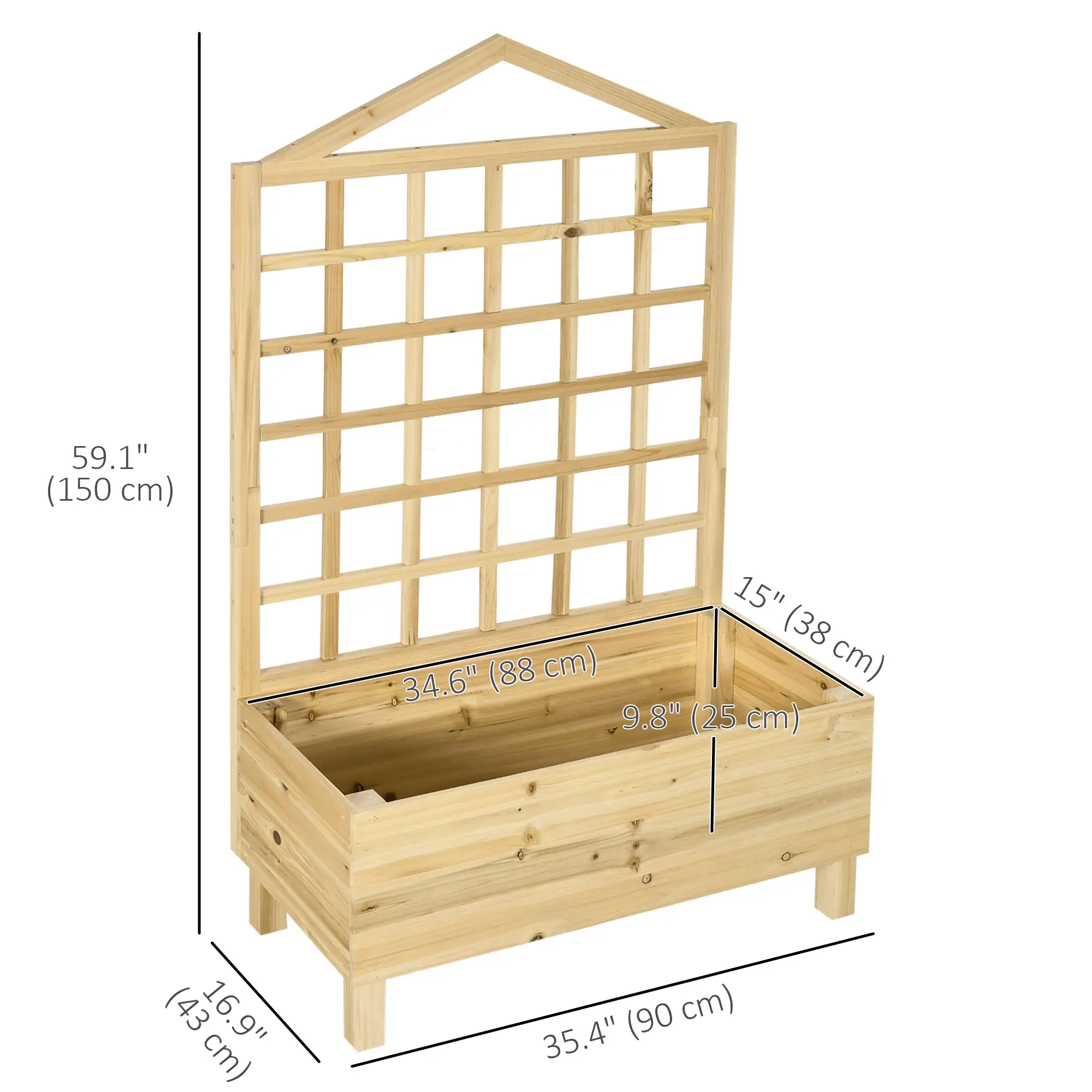 Distressed Wood Planter Box with Trellis, Raised Garden Bed, Natural - Image 3