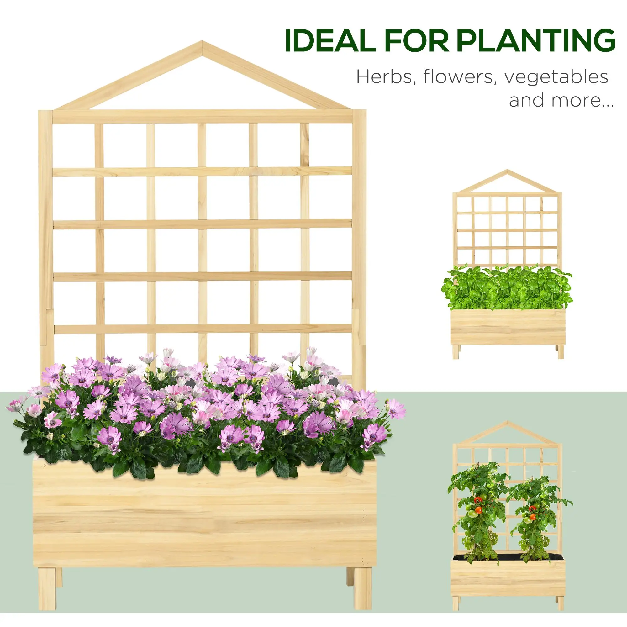 Distressed Wood Planter Box with Trellis, Raised Garden Bed, Natural - Image 7