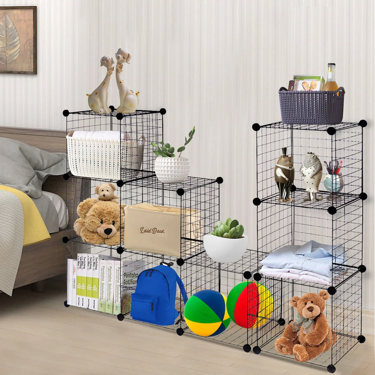 DIY 12-Cube Metal Grid Wire Storage Cubes, 42" x 14" x 56" - Image 2