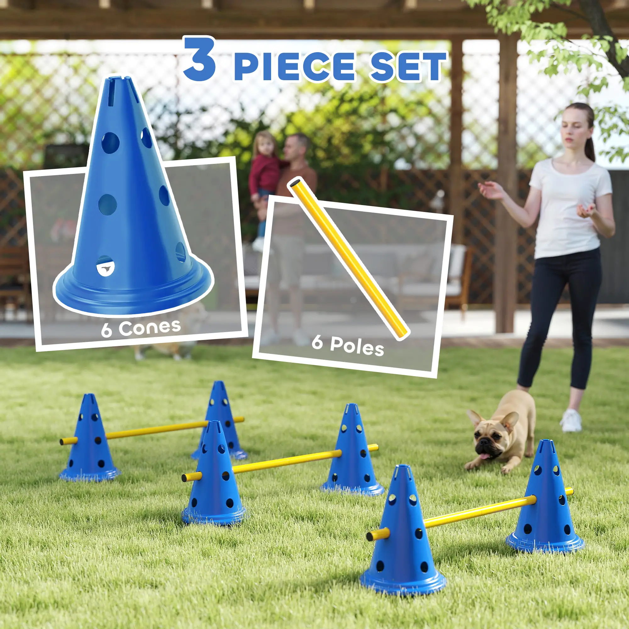 Dog Agility Hurdle Cone Set, Adjustable Obstacle Course, 6 Cones & Poles, Blue - Image 4