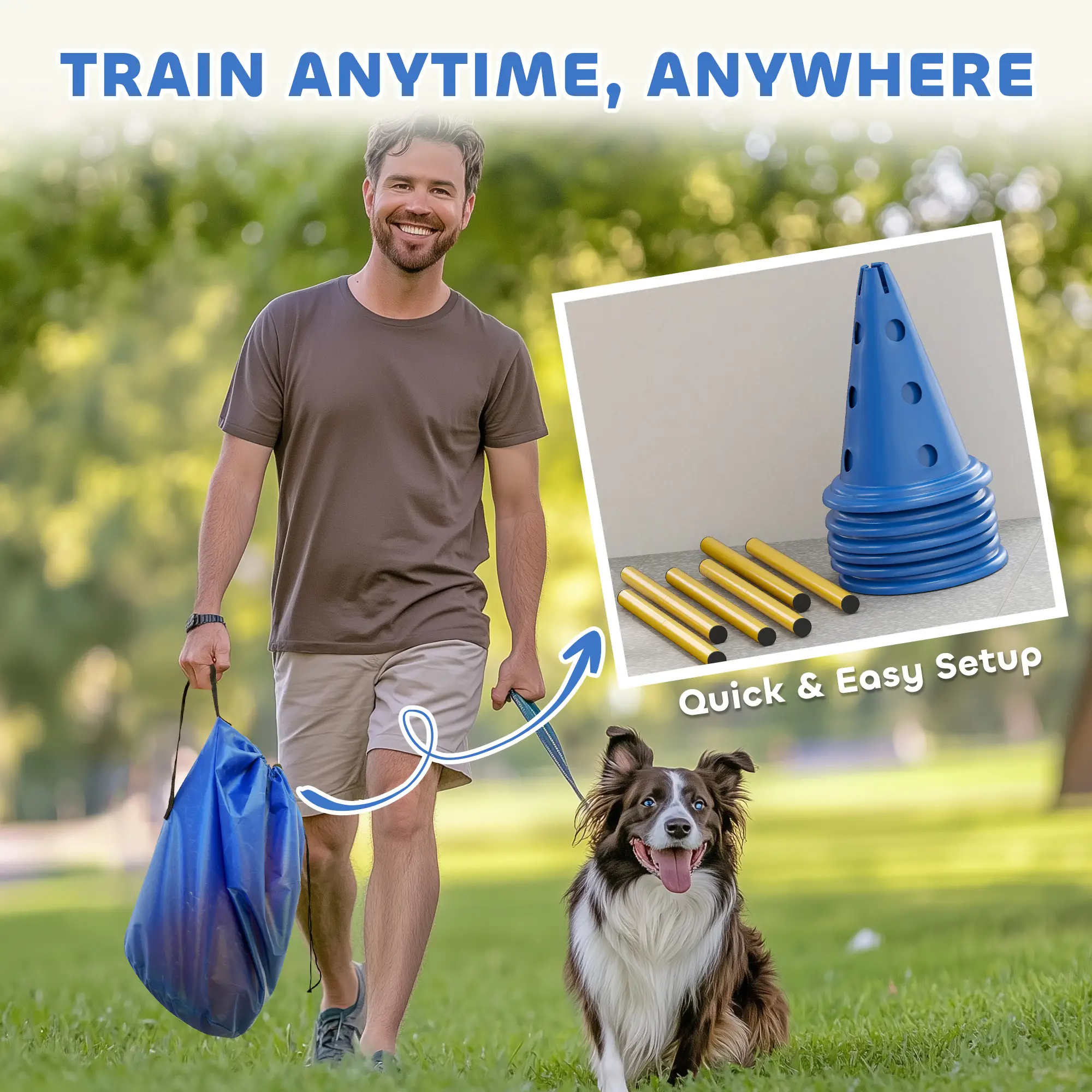 Dog Agility Hurdle Cone Set, Adjustable Obstacle Course, 6 Cones & Poles, Blue - Image 7