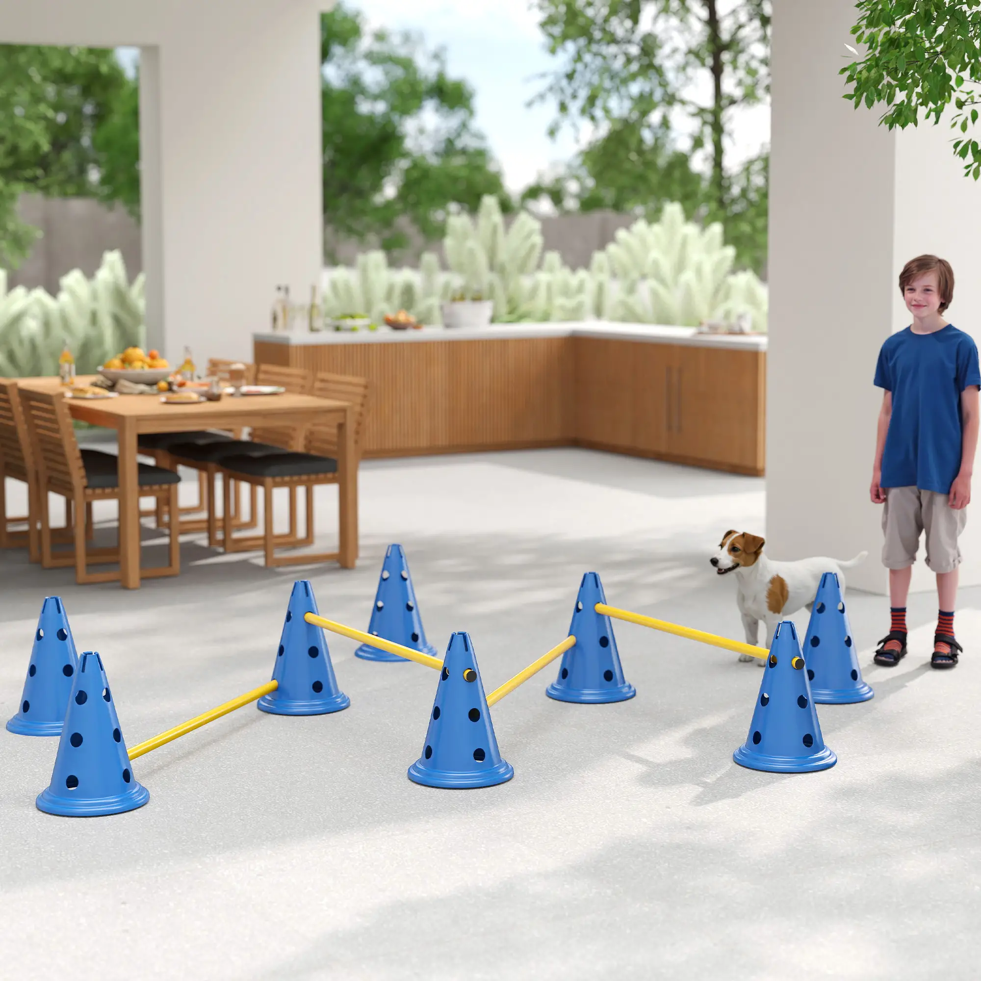 Dog Agility Hurdle Cone Set, Adjustable Obstacle Course, 8 Cones & 8 Poles, Blue - Image 10