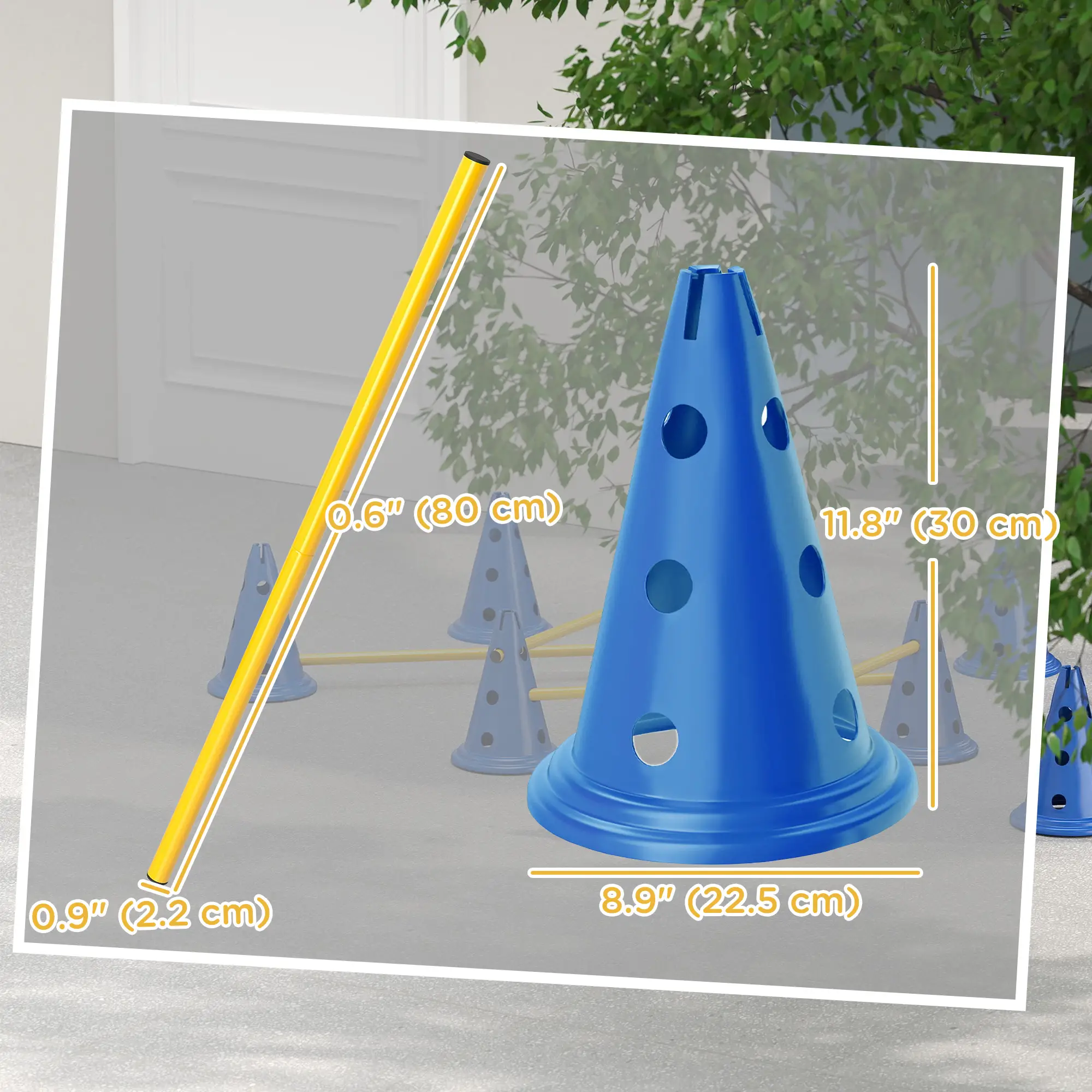 Dog Agility Hurdle Cone Set, Adjustable Obstacle Course, 8 Cones & 8 Poles, Blue - Image 3