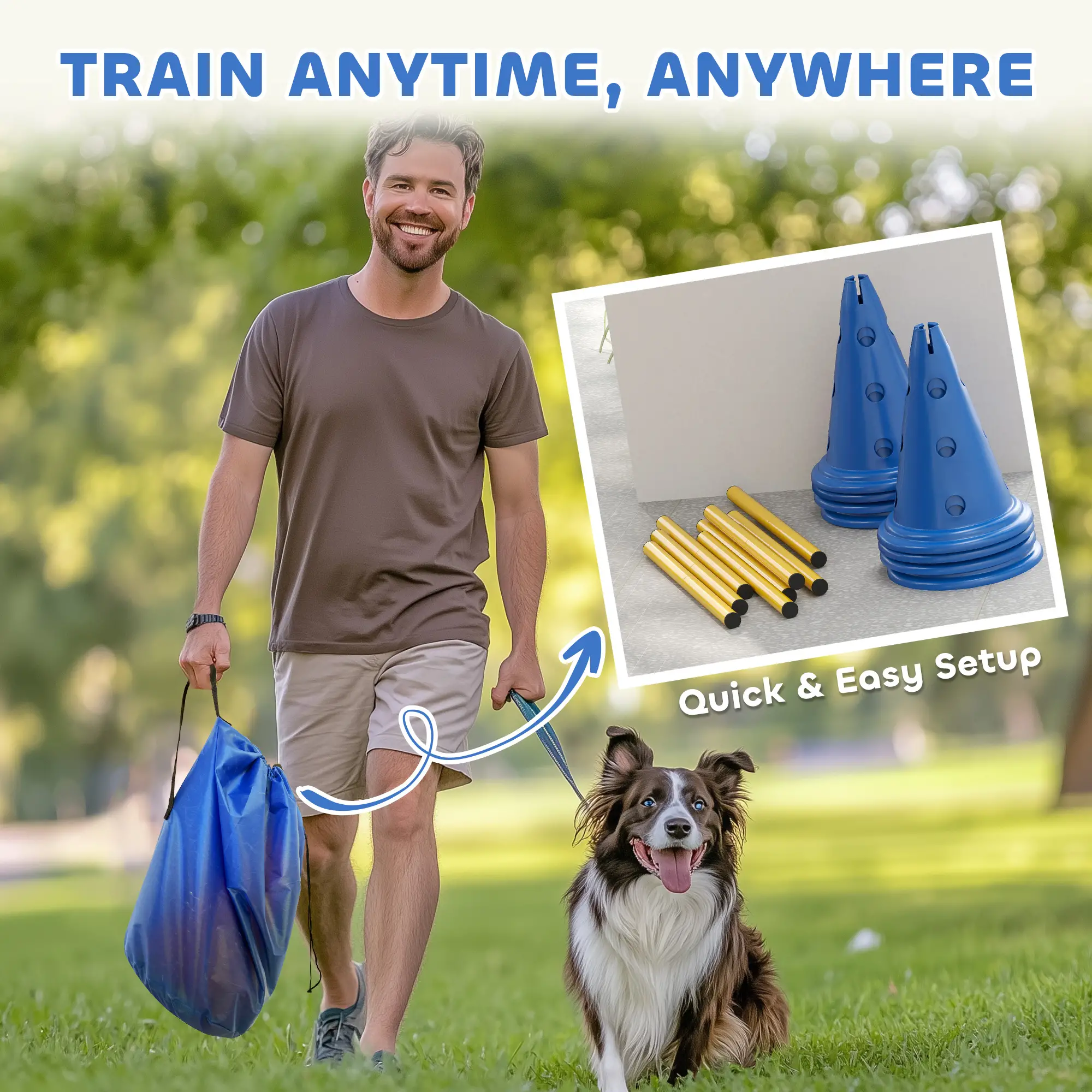 Dog Agility Hurdle Cone Set, Adjustable Obstacle Course, 8 Cones & 8 Poles, Blue - Image 7