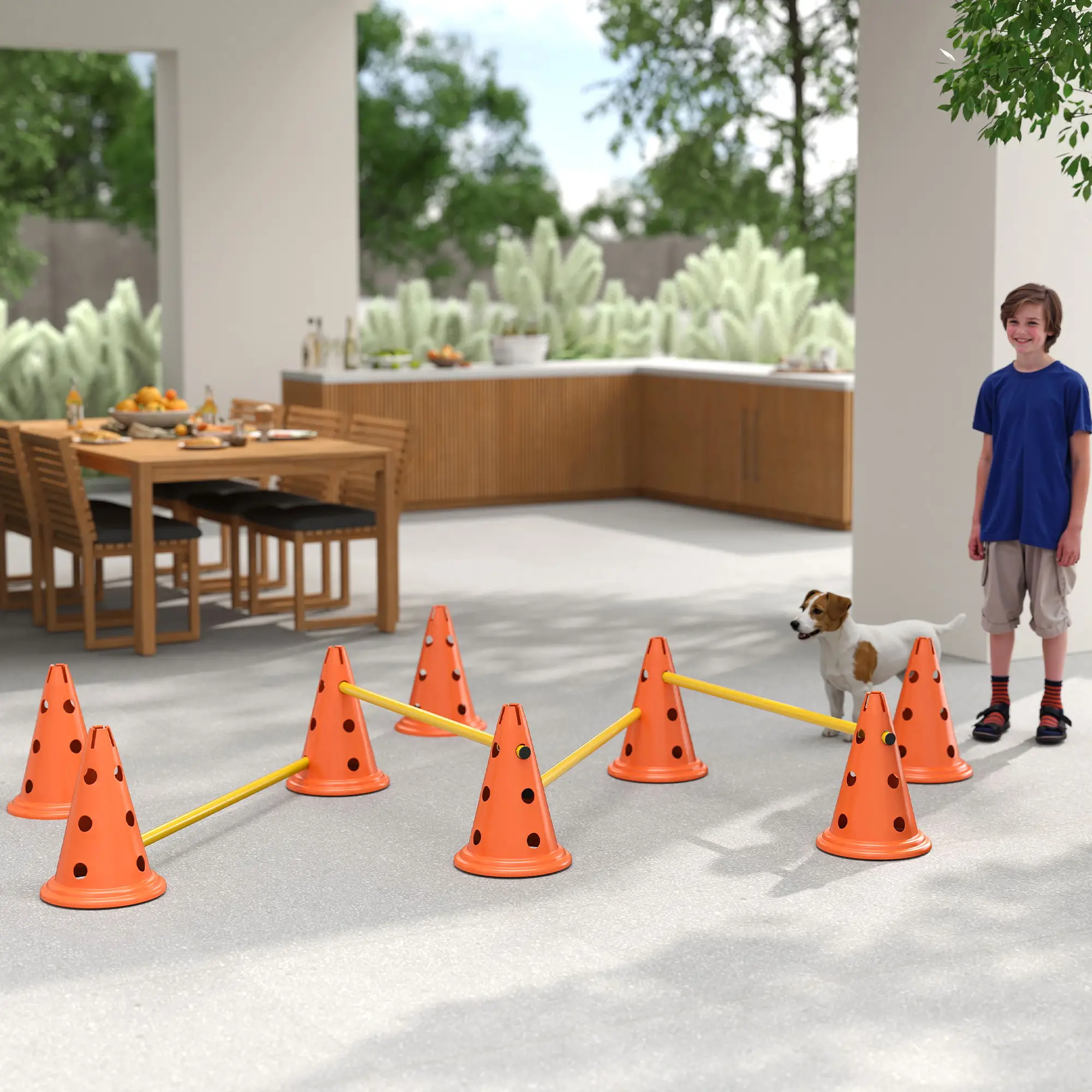 Dog Agility Hurdle Set, Adjustable Obstacle Course, 8 Cones 8 Poles, Orange - Image 10