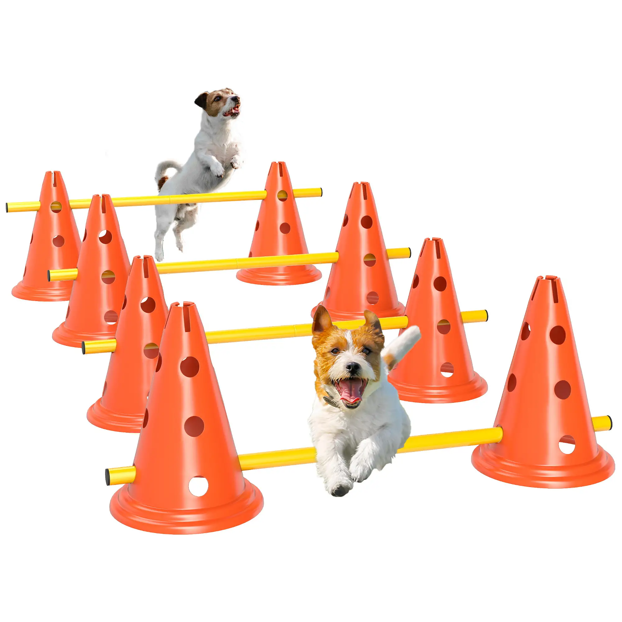 Dog Agility Hurdle Set, Adjustable Obstacle Course, 8 Cones 8 Poles, Orange - Image 11