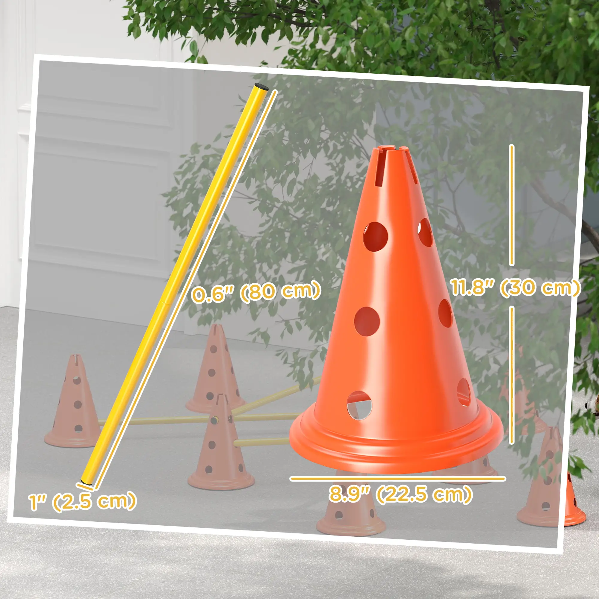 Dog Agility Hurdle Set, Adjustable Obstacle Course, 8 Cones 8 Poles, Orange - Image 3