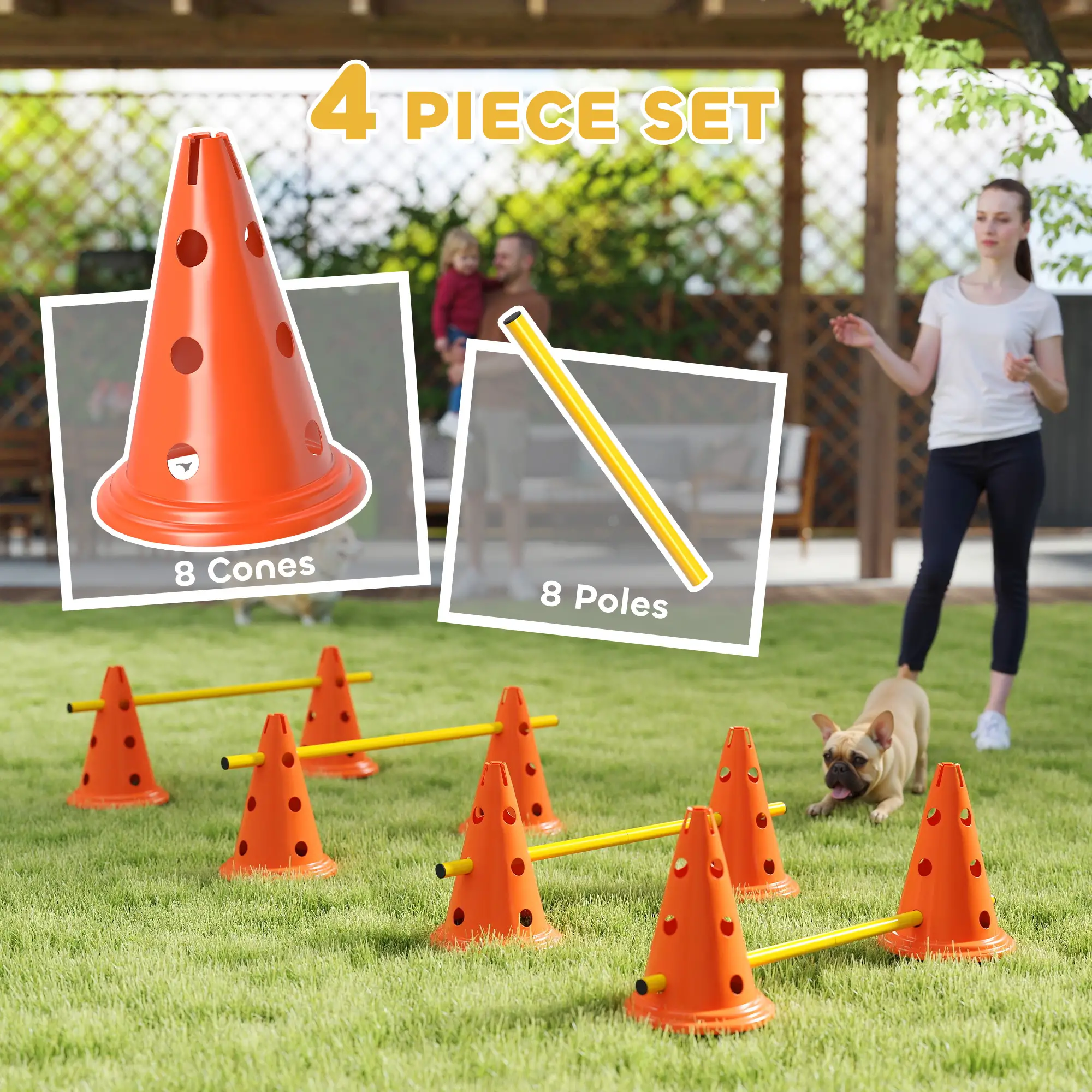 Dog Agility Hurdle Set, Adjustable Obstacle Course, 8 Cones 8 Poles, Orange - Image 4