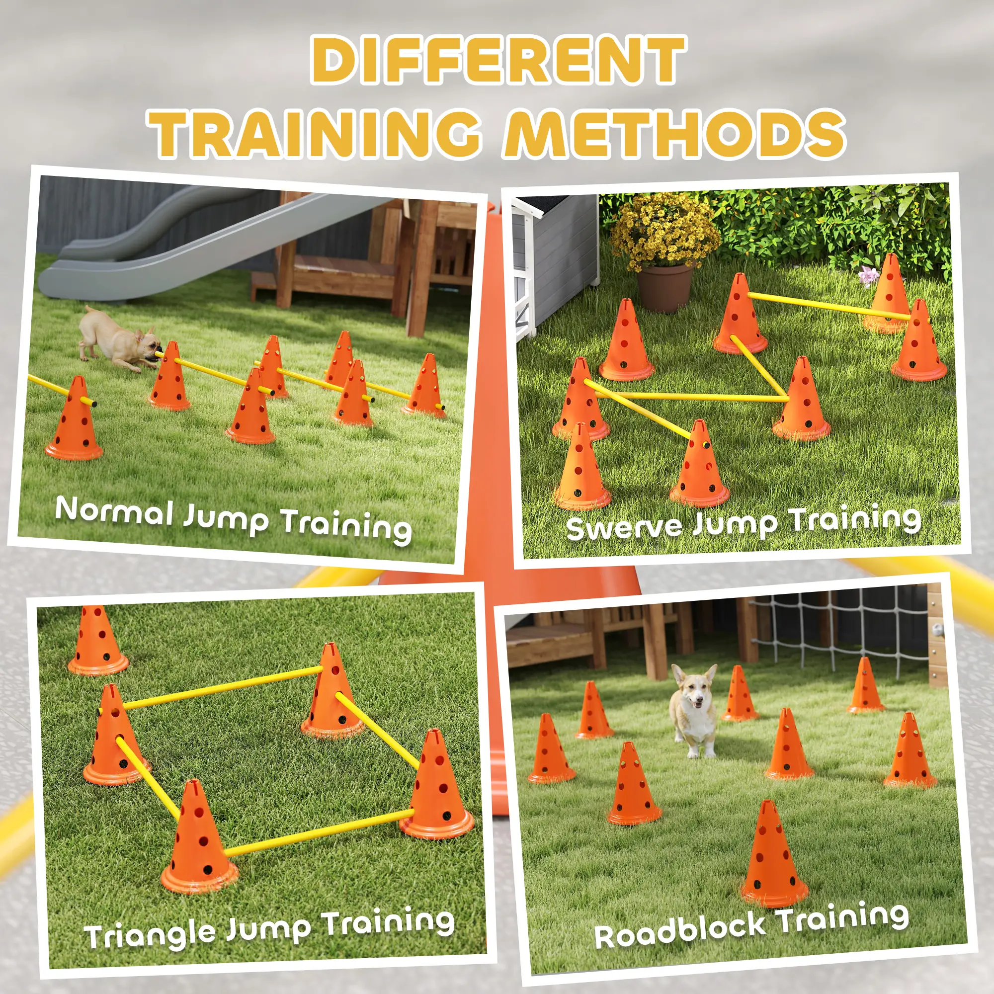 Dog Agility Hurdle Set, Adjustable Obstacle Course, 8 Cones 8 Poles, Orange - Image 5