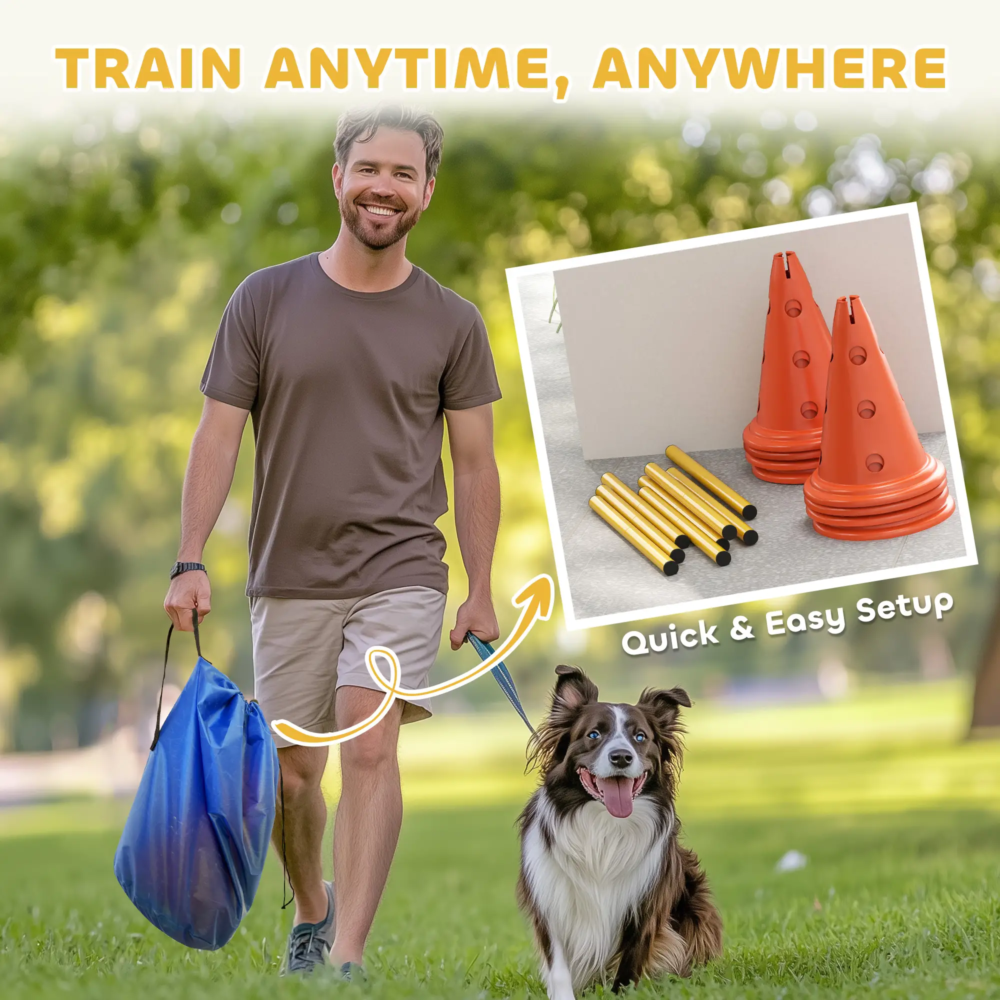 Dog Agility Hurdle Set, Adjustable Obstacle Course, 8 Cones 8 Poles, Orange - Image 7