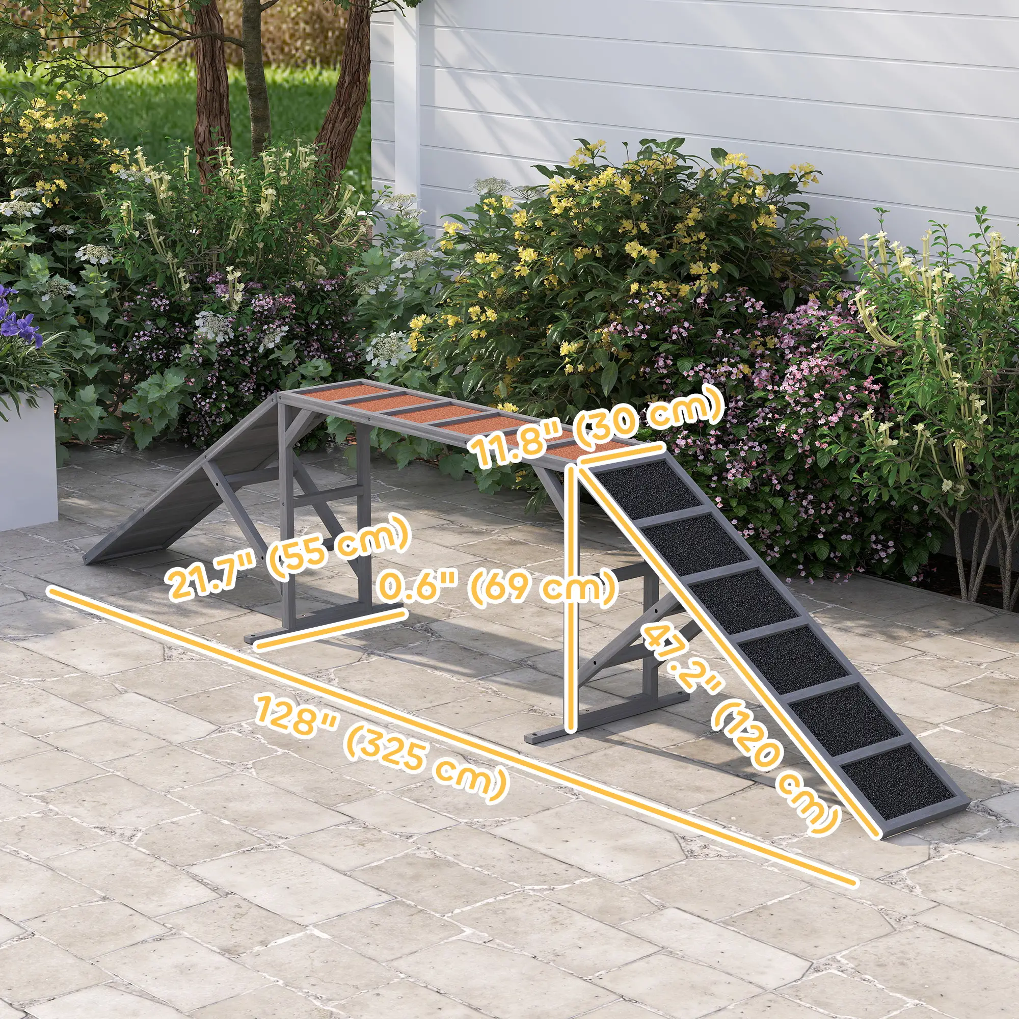 Dog Agility Ramp With Safety Bar, Non-Slip Surface, Gray - Image 3