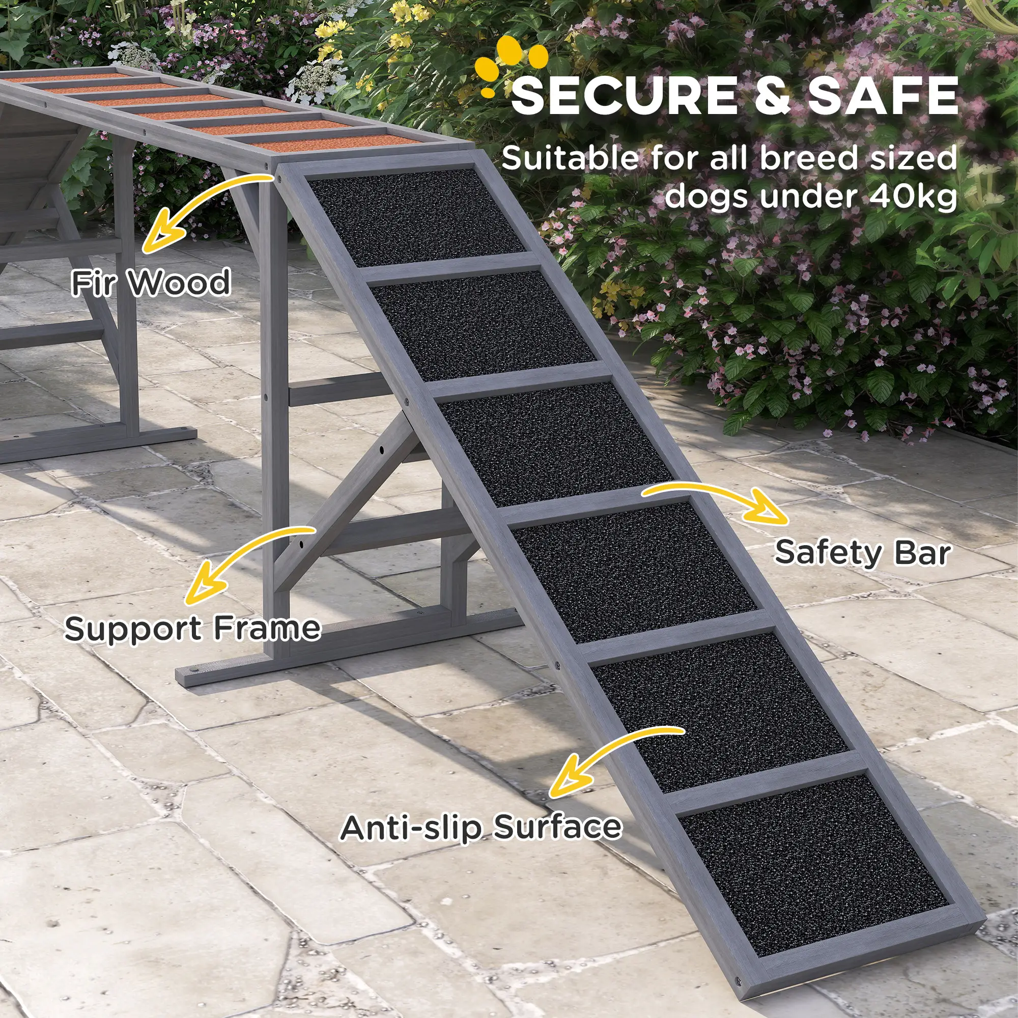 Dog Agility Ramp With Safety Bar, Non-Slip Surface, Gray - Image 6