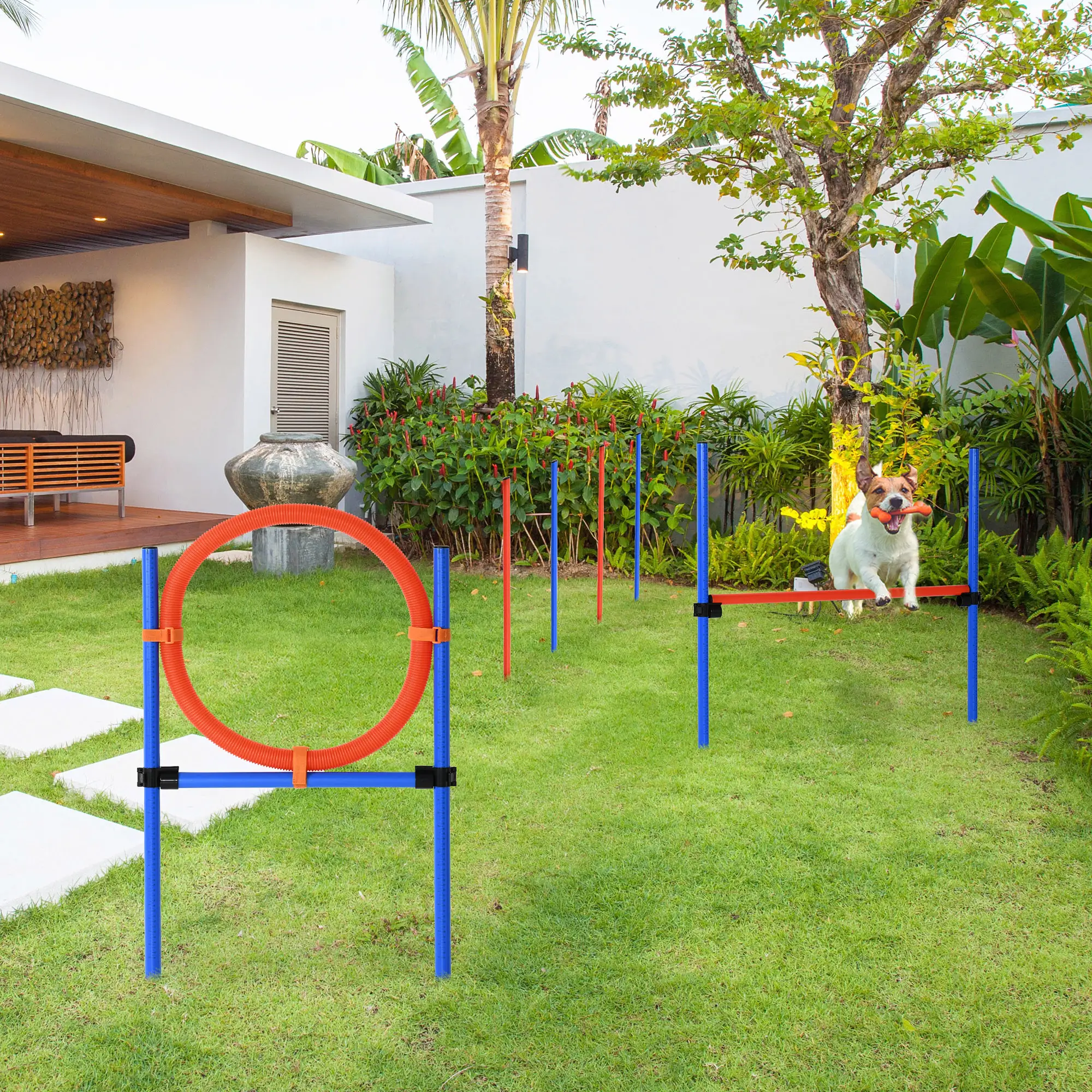 Dog Agility Training Kit, Adjustable Jump Weave Pole Ring Set - Image 2