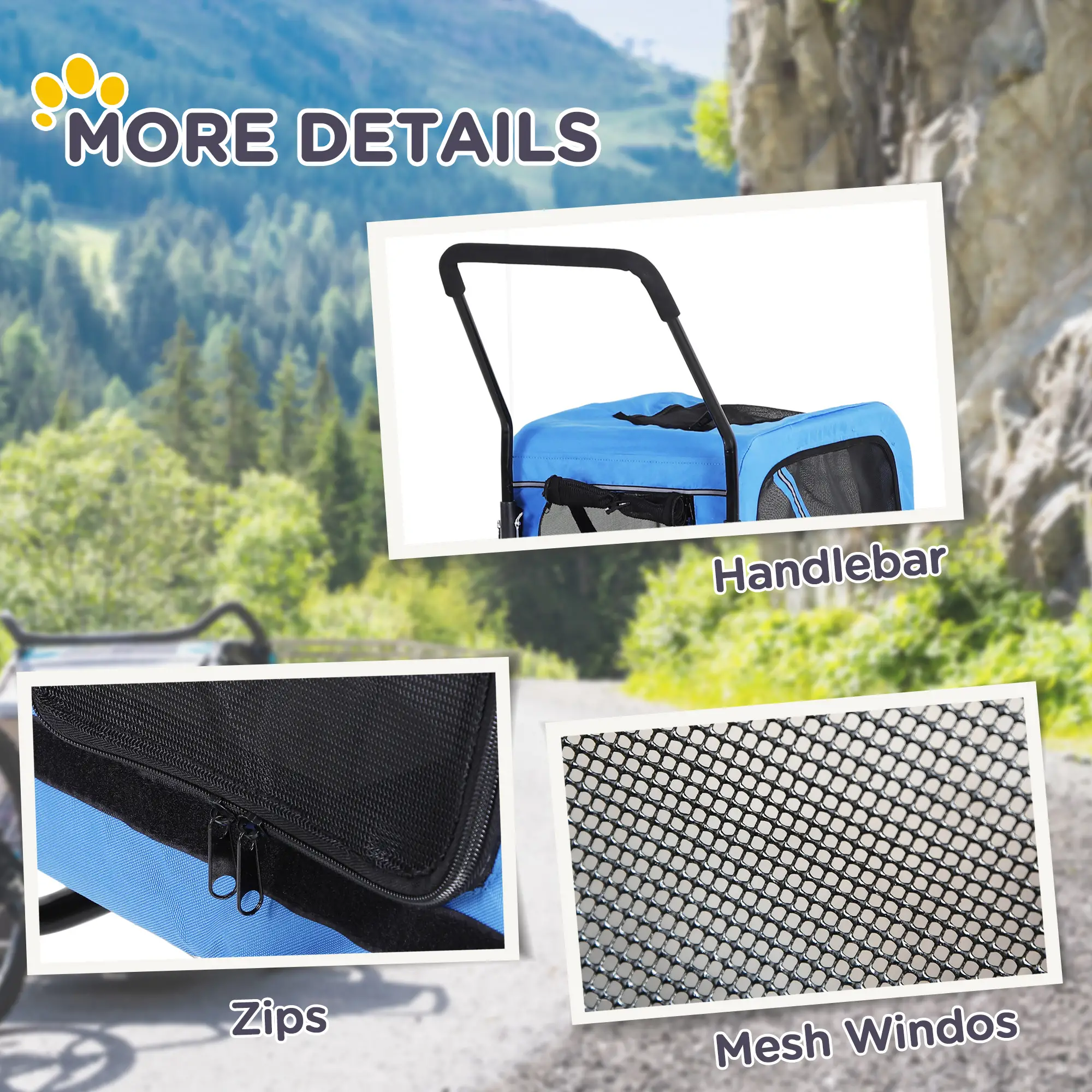 Dog Bike Trailer 2-In-1 Pet Stroller Cart Bicycle Wagon Cargo Carrier Attachment for Travel with 360 Swivel Wheel, Hitch, Suspension, Safety Flag, Blue - Image 10