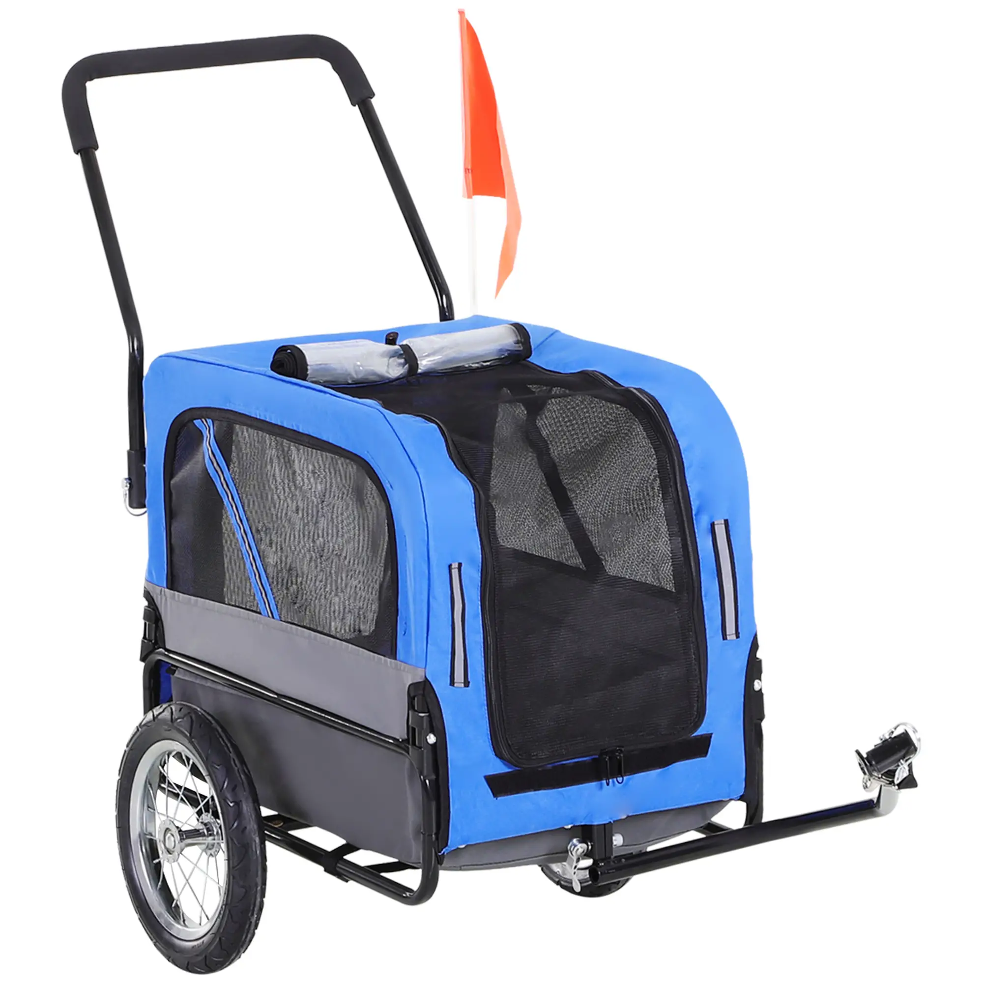 Dog Bike Trailer 2-In-1 Pet Stroller Cart Bicycle Wagon Cargo Carrier Attachment for Travel with 360 Swivel Wheel, Hitch, Suspension, Safety Flag, Blue - Image 11