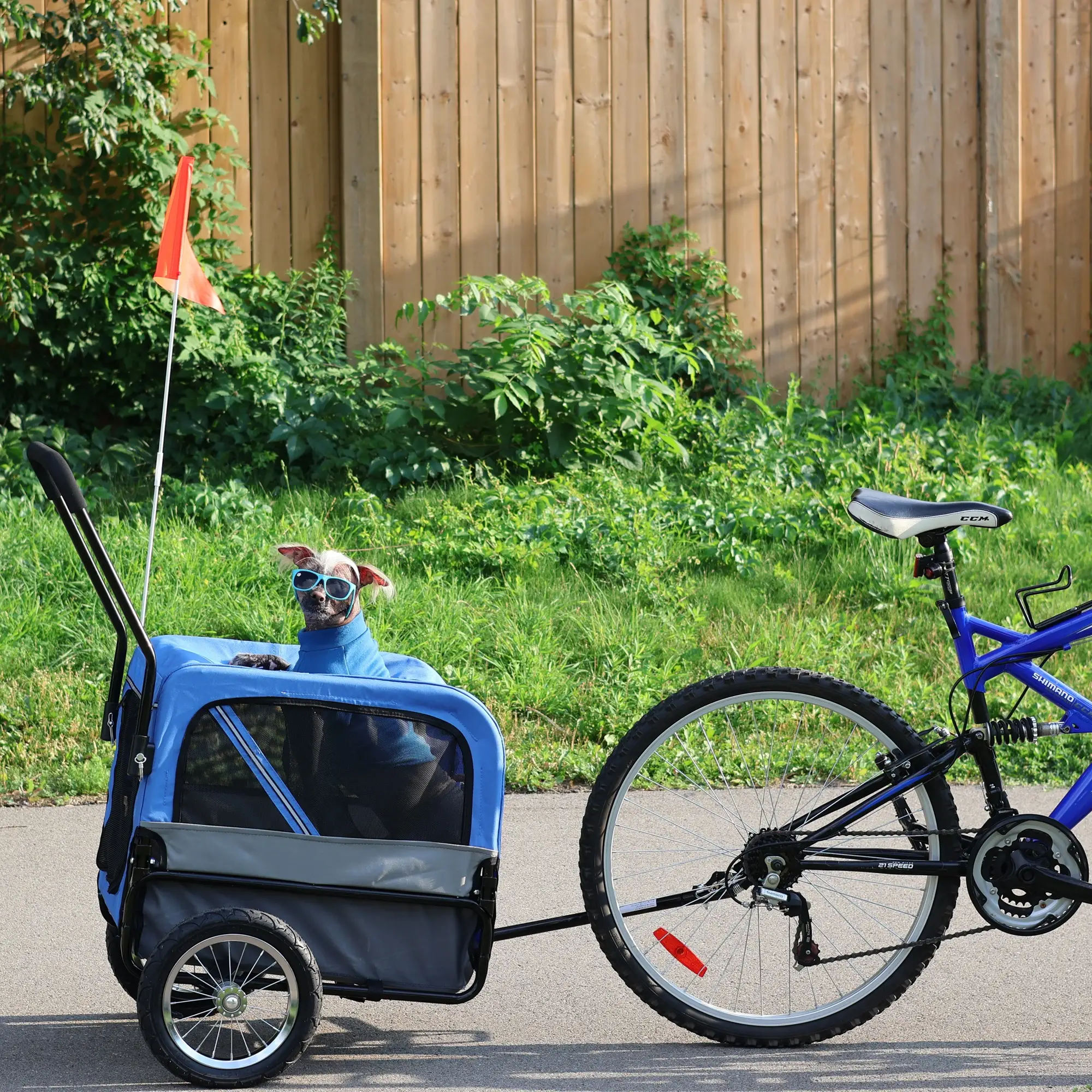 Dog Bike Trailer 2-In-1 Pet Stroller Cart Bicycle Wagon Cargo Carrier Attachment for Travel with 360 Swivel Wheel, Hitch, Suspension, Safety Flag, Blue - Image 13