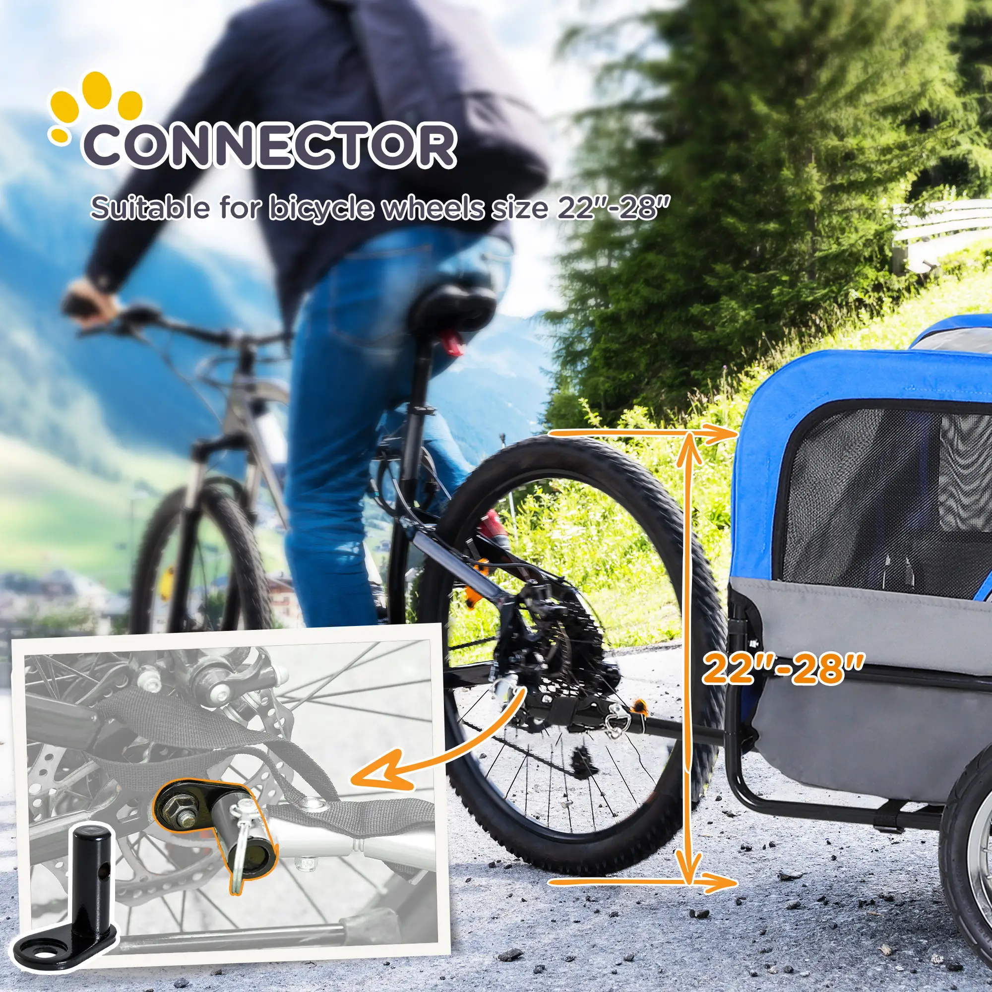 Dog Bike Trailer 2-In-1 Pet Stroller Cart Bicycle Wagon Cargo Carrier Attachment for Travel with 360 Swivel Wheel, Hitch, Suspension, Safety Flag, Blue - Image 7
