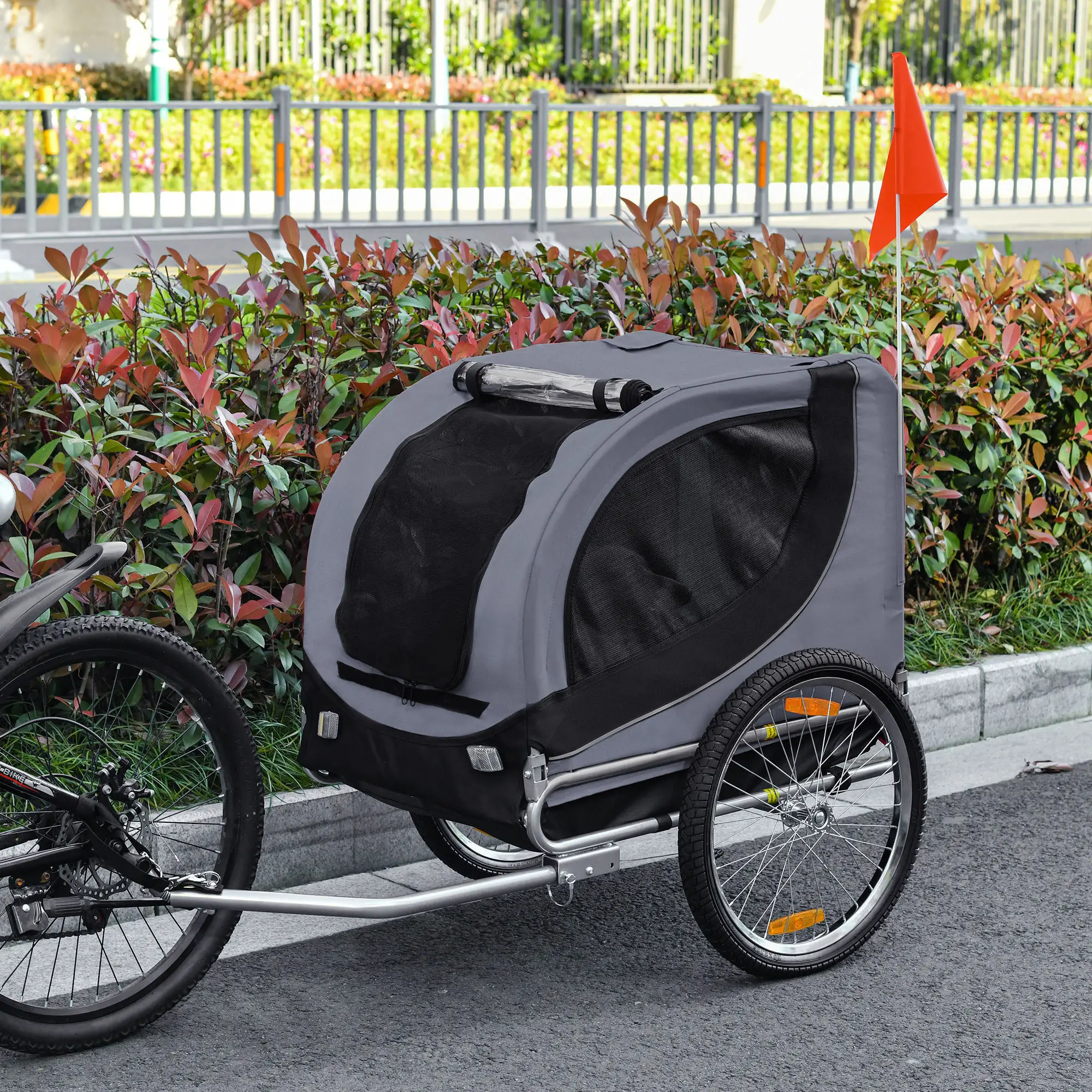 Dog Bike Trailer, Foldable, For Small Medium Dogs, Grey - Image 8